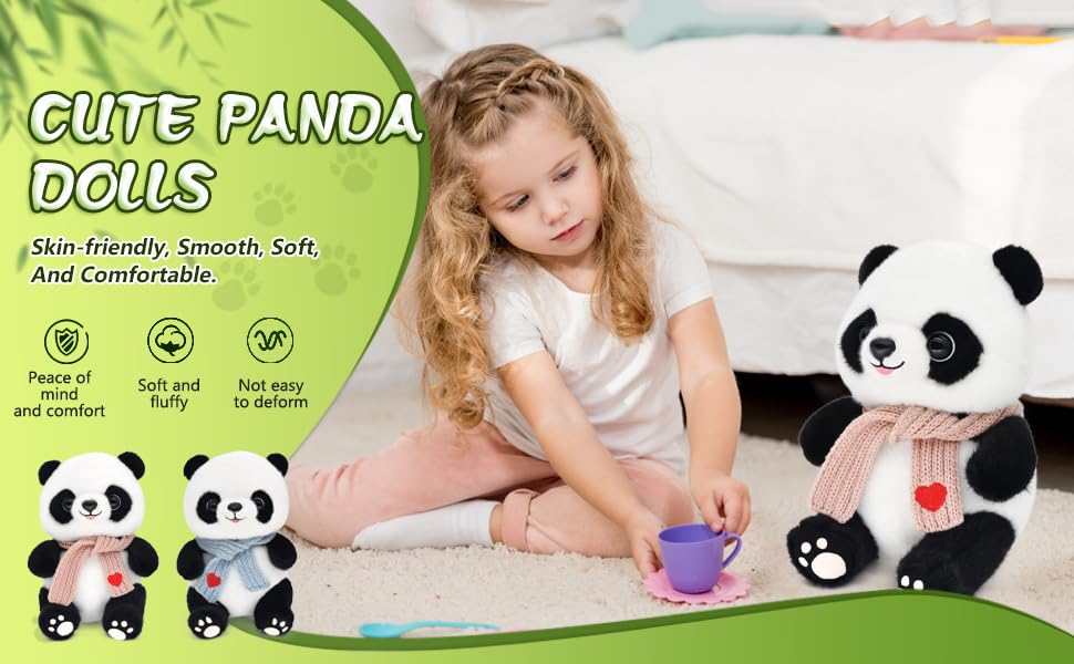 HWD 9.8-inch Panda Doll with Love Heart Scarf – Soft Plush Toy for Her, Girlfriend, Mom & Kids (Pink)