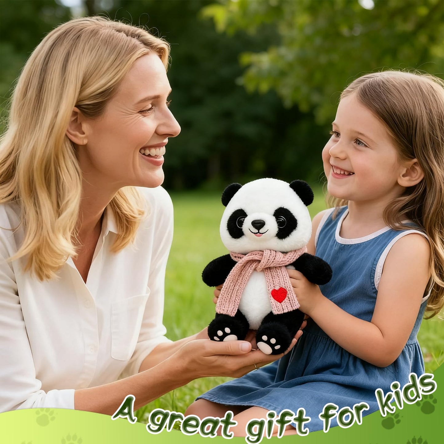 HWD 9.8-inch Panda Doll with Love Heart Scarf – Soft Plush Toy for Her, Girlfriend, Mom & Kids (Pink)