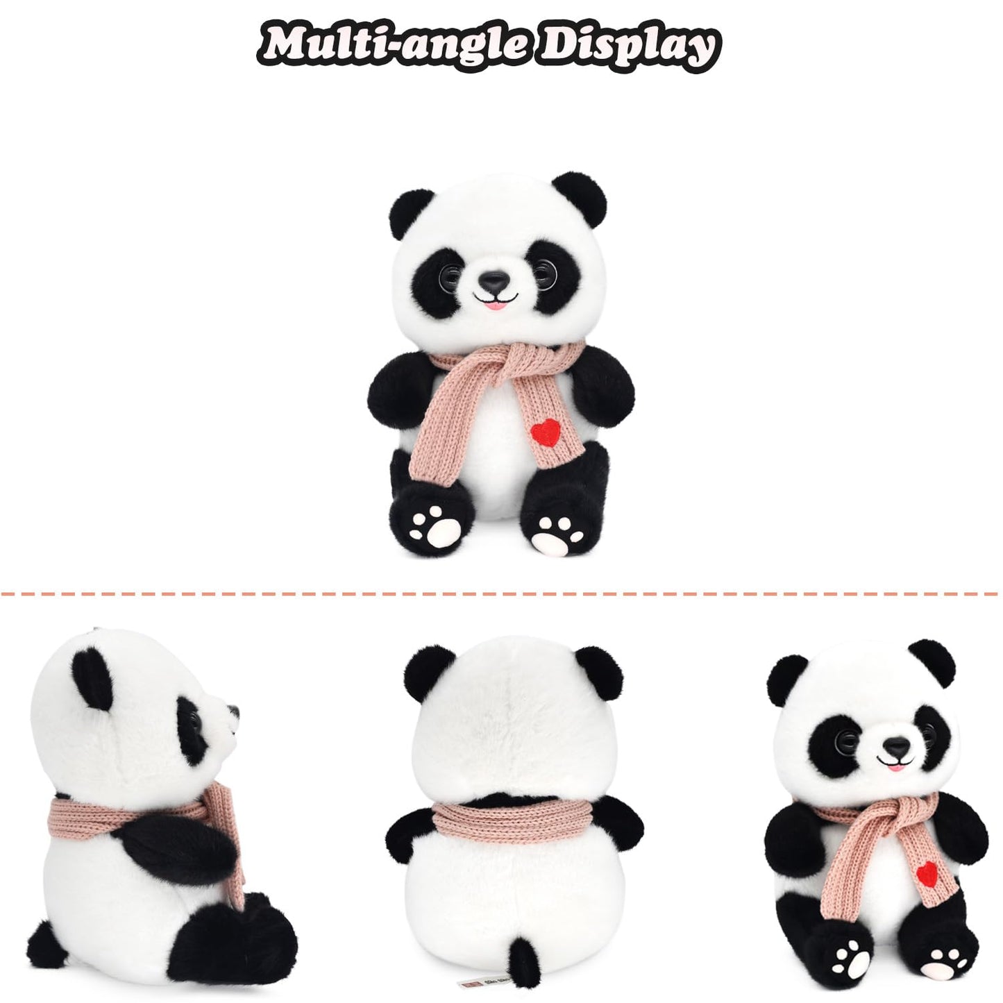HWD 9.8-inch Panda Doll with Love Heart Scarf – Soft Plush Toy for Her, Girlfriend, Mom & Kids (Pink)