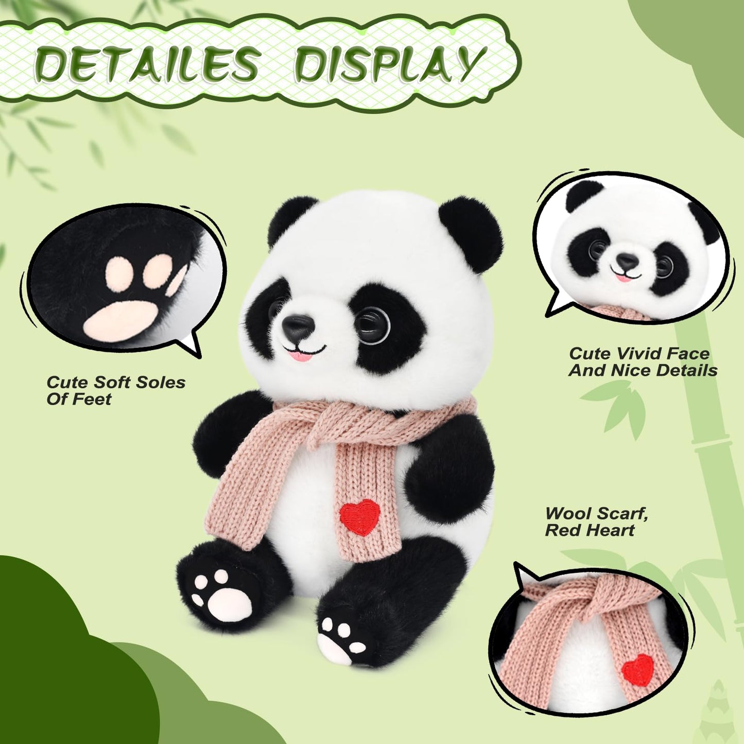 HWD 9.8-inch Panda Doll with Love Heart Scarf – Soft Plush Toy for Her, Girlfriend, Mom & Kids (Pink)