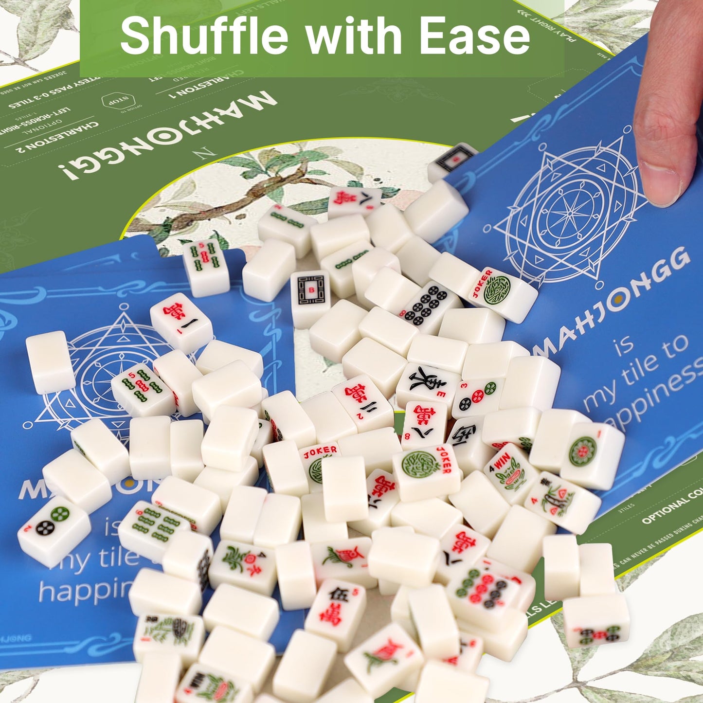 HWZ Mahjong Mat – 31.5-Inch Square, 3.5mm Thick, Waterproof, Noise-Reducing Surface with 4 Mixers & Storage Bag | Olive Green