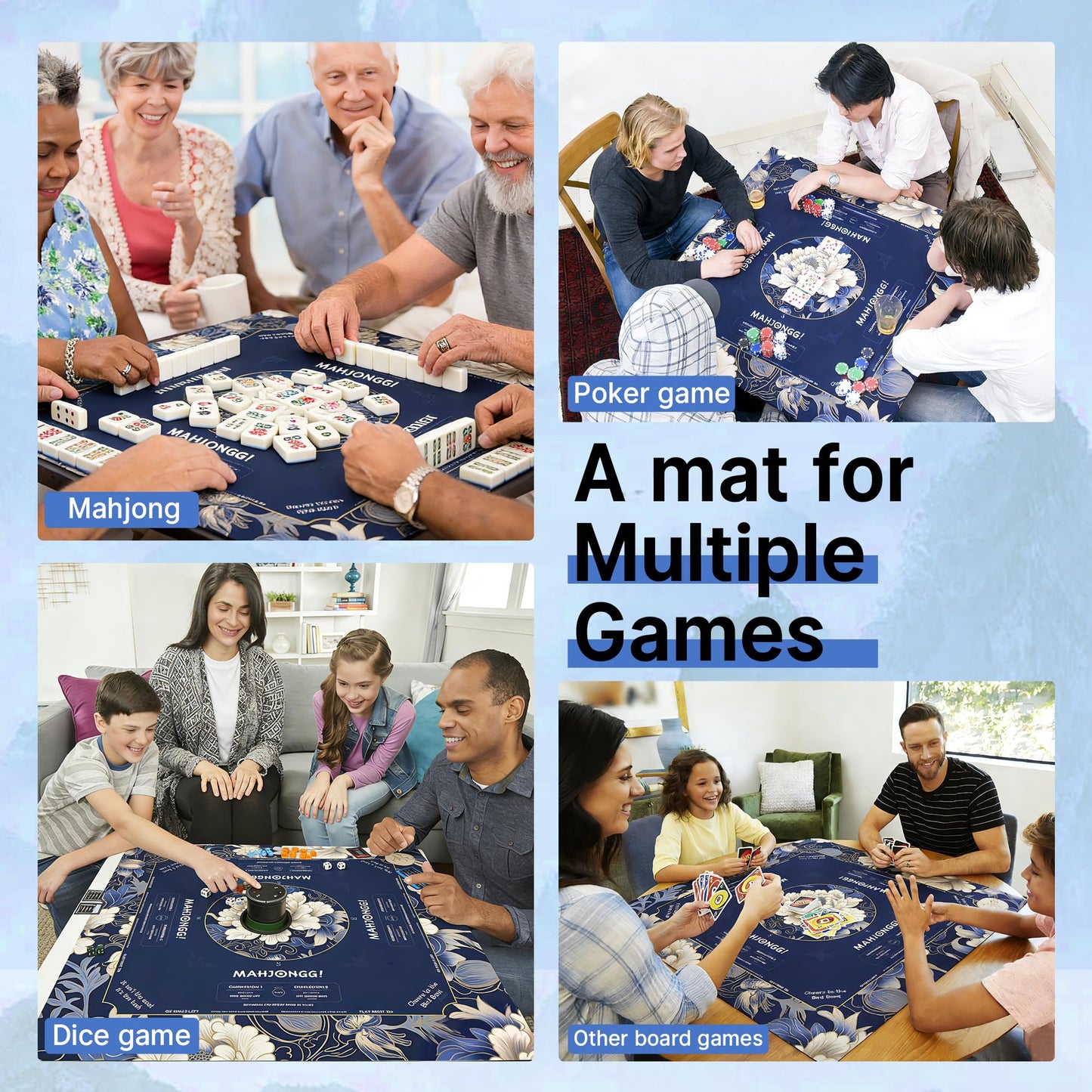 HWZ Mahjong Mat – 31.5” Square, 4 Mixers, Storage Bag, 3.5mm Quiet, Waterproof
