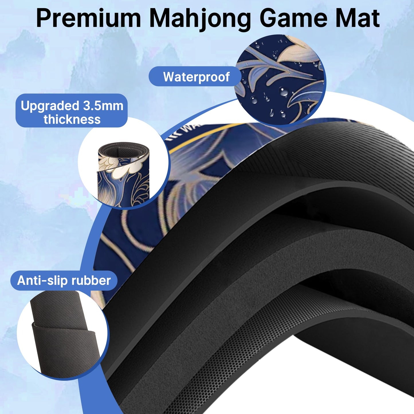 HWZ Mahjong Mat – 31.5” Square, 4 Mixers, Storage Bag, 3.5mm Quiet, Waterproof