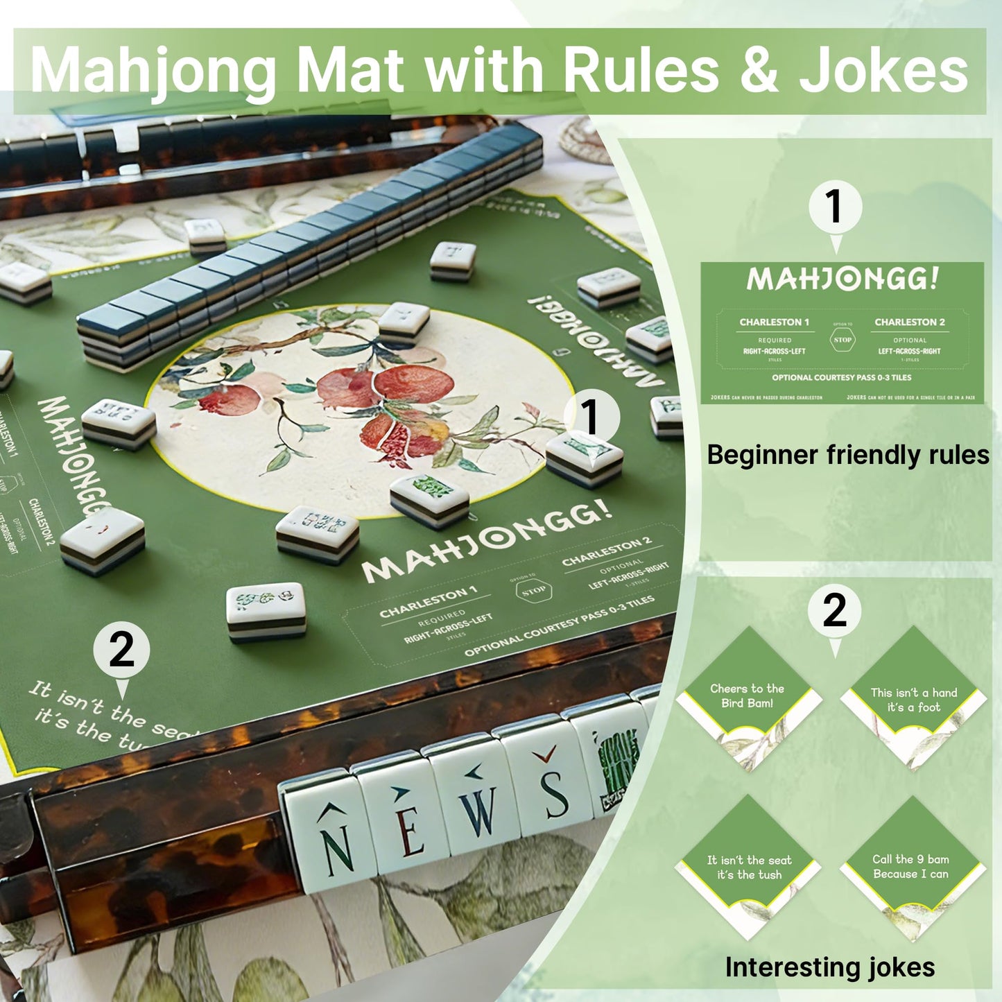 HWZ Mahjong Mat – 31.5-Inch Square, 3.5mm Thick, Waterproof, Noise-Reducing Surface with 4 Mixers & Storage Bag | Olive Green