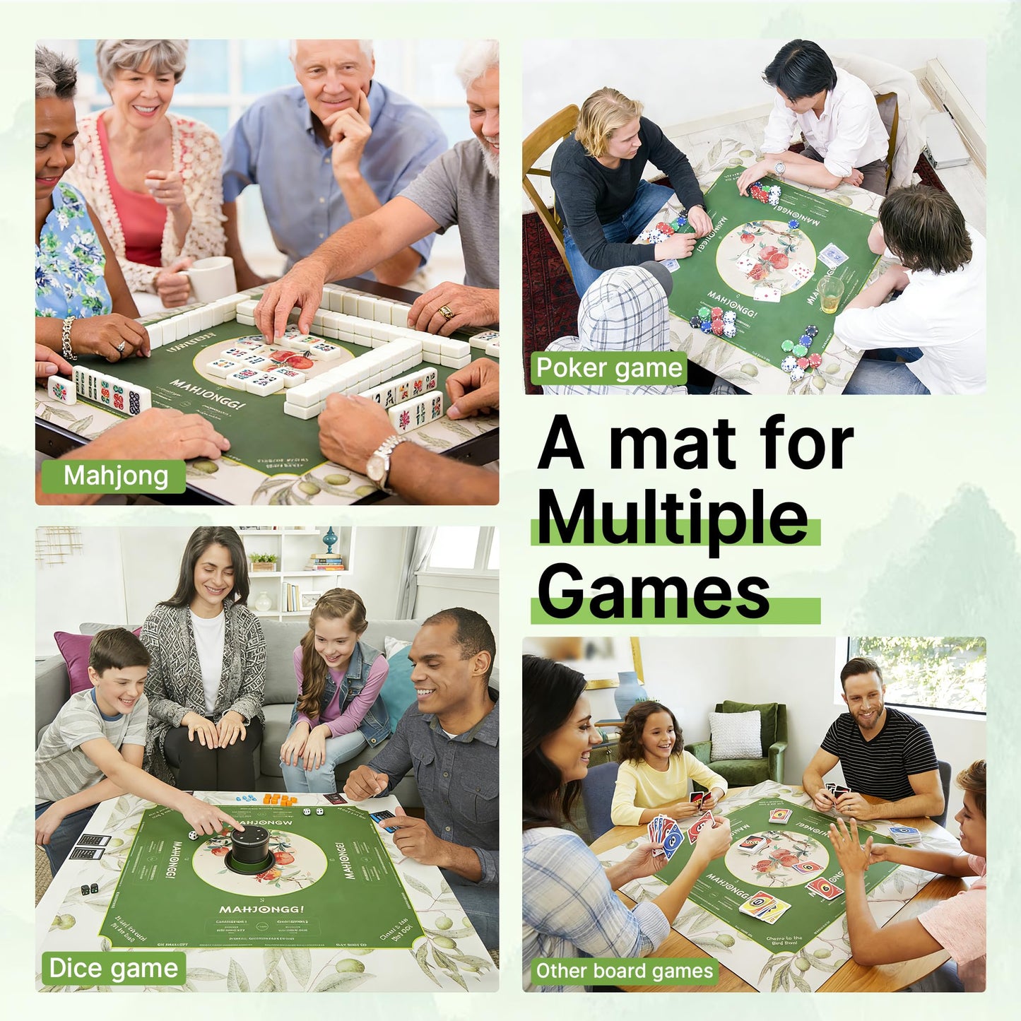 HWZ Mahjong Mat – 31.5-Inch Square, 3.5mm Thick, Waterproof, Noise-Reducing Surface with 4 Mixers & Storage Bag | Olive Green