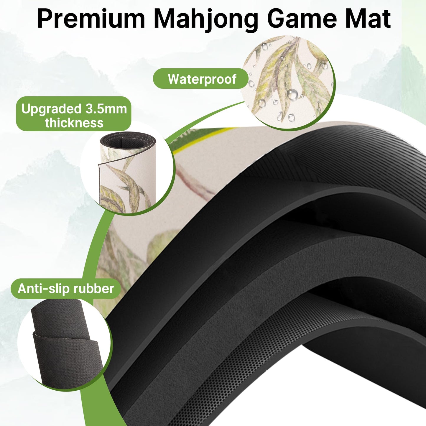 HWZ Mahjong Mat – 31.5-Inch Square, 3.5mm Thick, Waterproof, Noise-Reducing Surface with 4 Mixers & Storage Bag | Olive Green