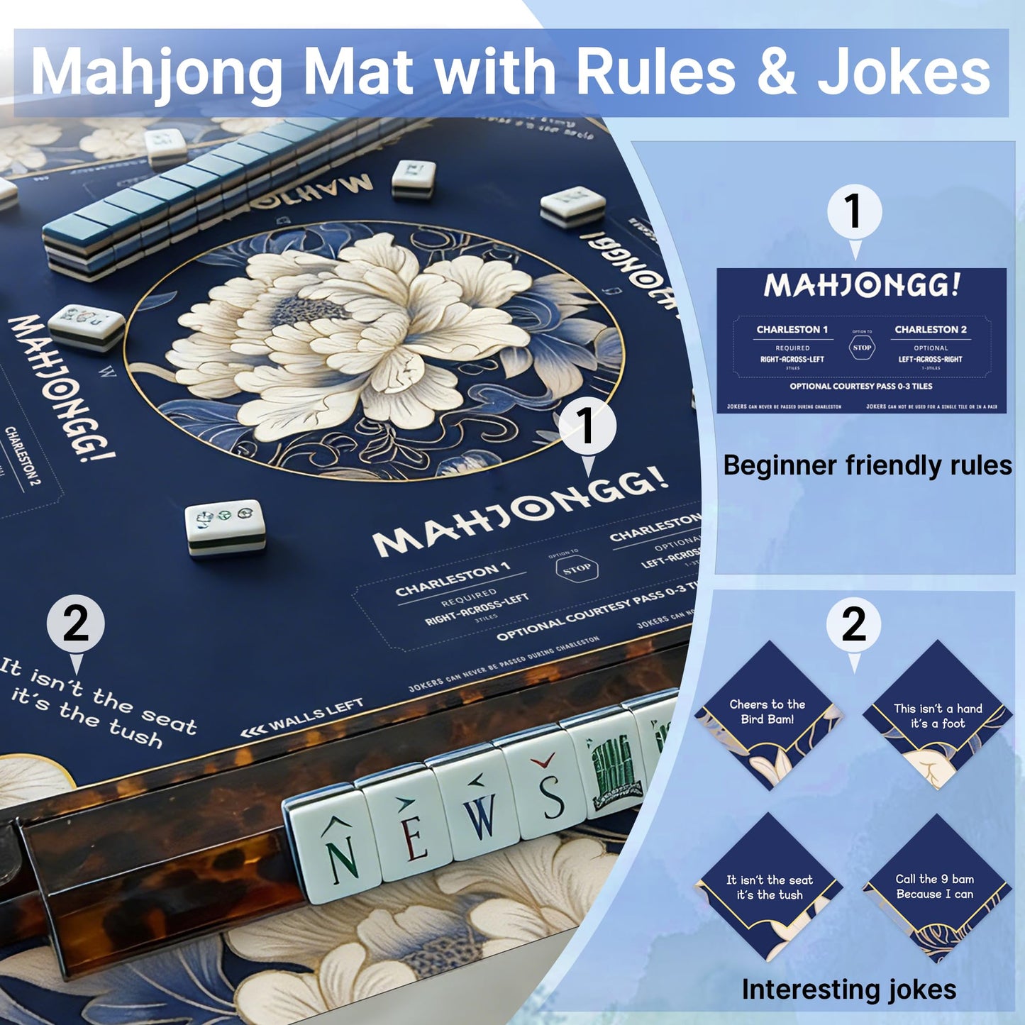HWZ Mahjong Mat – 31.5” Square, 4 Mixers, Storage Bag, 3.5mm Quiet, Waterproof