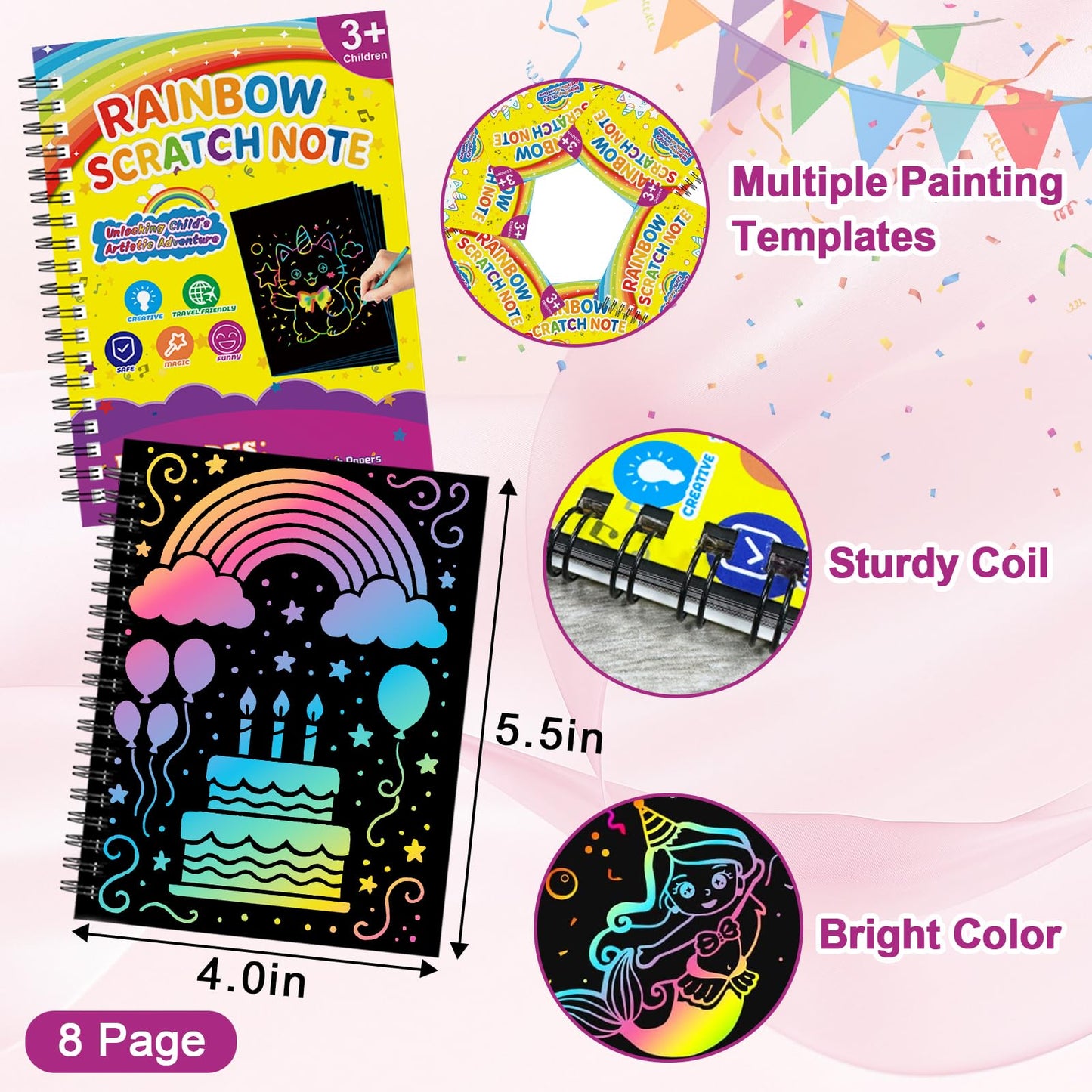 HXDOGSP Scratch Art for Kids – 36-Pack Rainbow Scratch Paper Notebook Set (Ages 4–12)