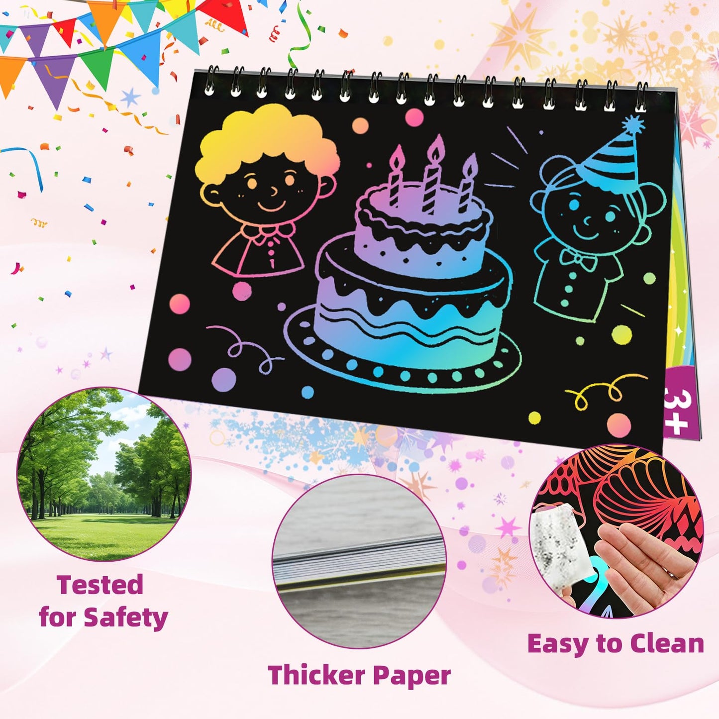 HXDOGSP Scratch Art for Kids – 36-Pack Rainbow Scratch Paper Notebook Set (Ages 4–12)