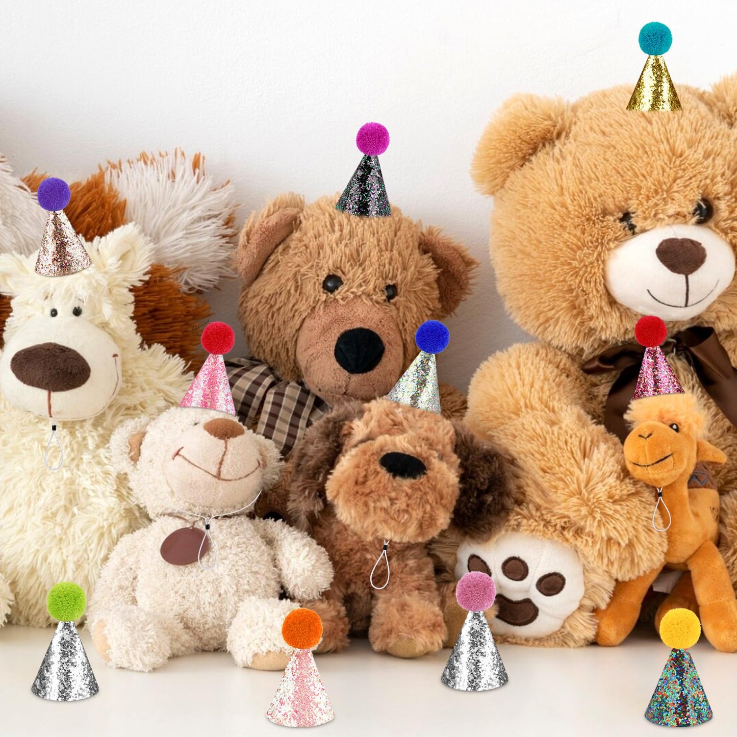 Hxezoc Glitter Mini Birthday Hats – 10 Pcs Multicolor Sequin Cone Hats for Kids and Pets