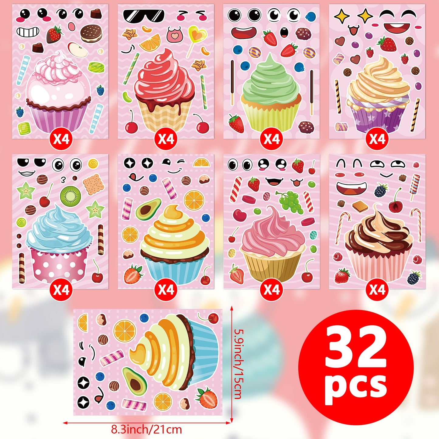 Hxezoc 32 Sheets Make Your Own Cupcake Stickers – DIY Art & Party Favors Kit