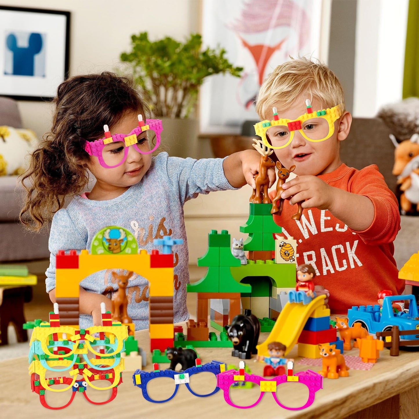 Hxezoc 12 Pcs DIY Building Bricks Glasses – Creative Party Favors for Kids