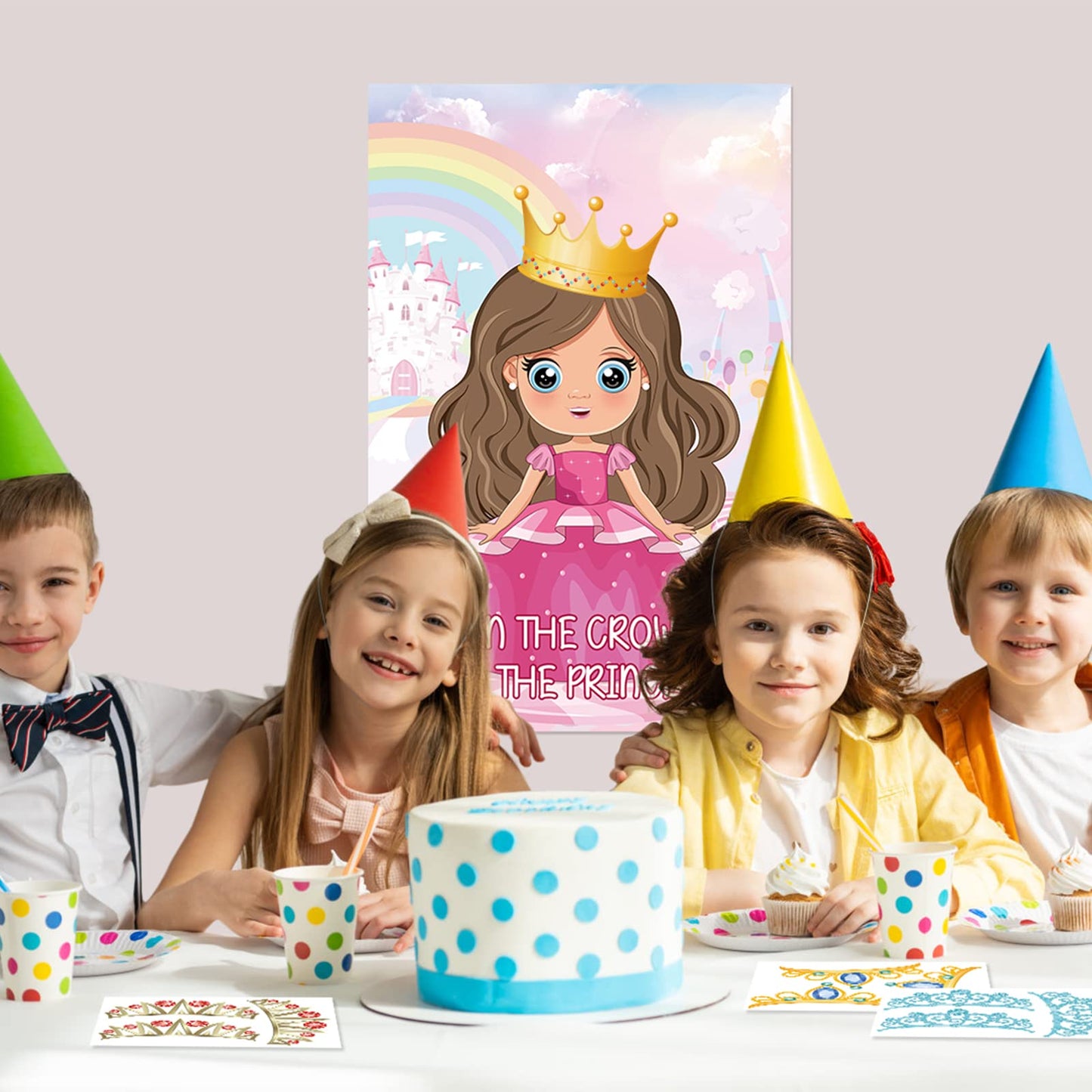 Hxezoc Pin The Crown Party Game Set – 24 Crown Stickers & 29x19 Princess Poster