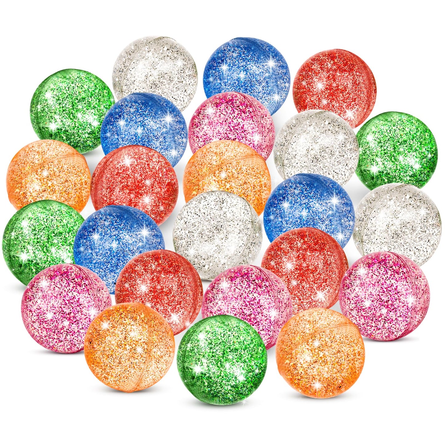 Hxezoc Glitter Bouncy Balls – 24 Pcs, 32mm, 6 Colors for Party Favors