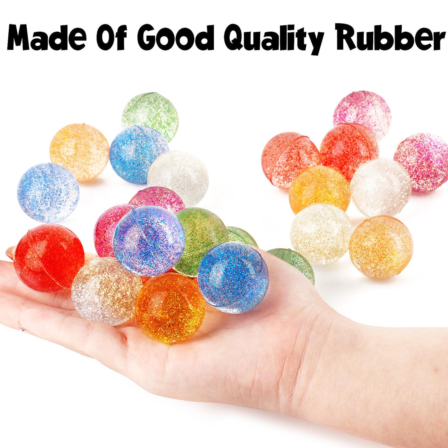 Hxezoc Glitter Bouncy Balls – 24 Pcs, 32mm, 6 Colors for Party Favors