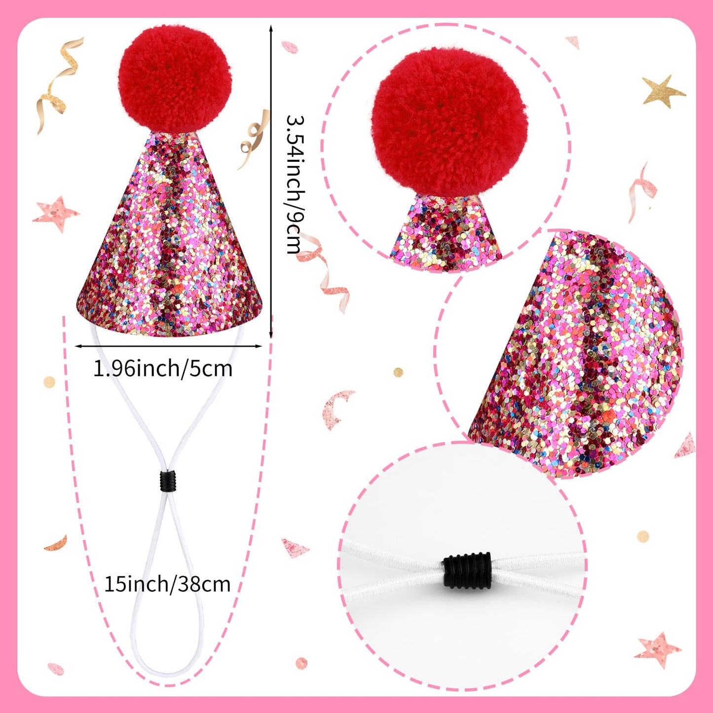 Hxezoc Glitter Mini Birthday Hats – 10 Pcs Multicolor Sequin Cone Hats for Kids and Pets