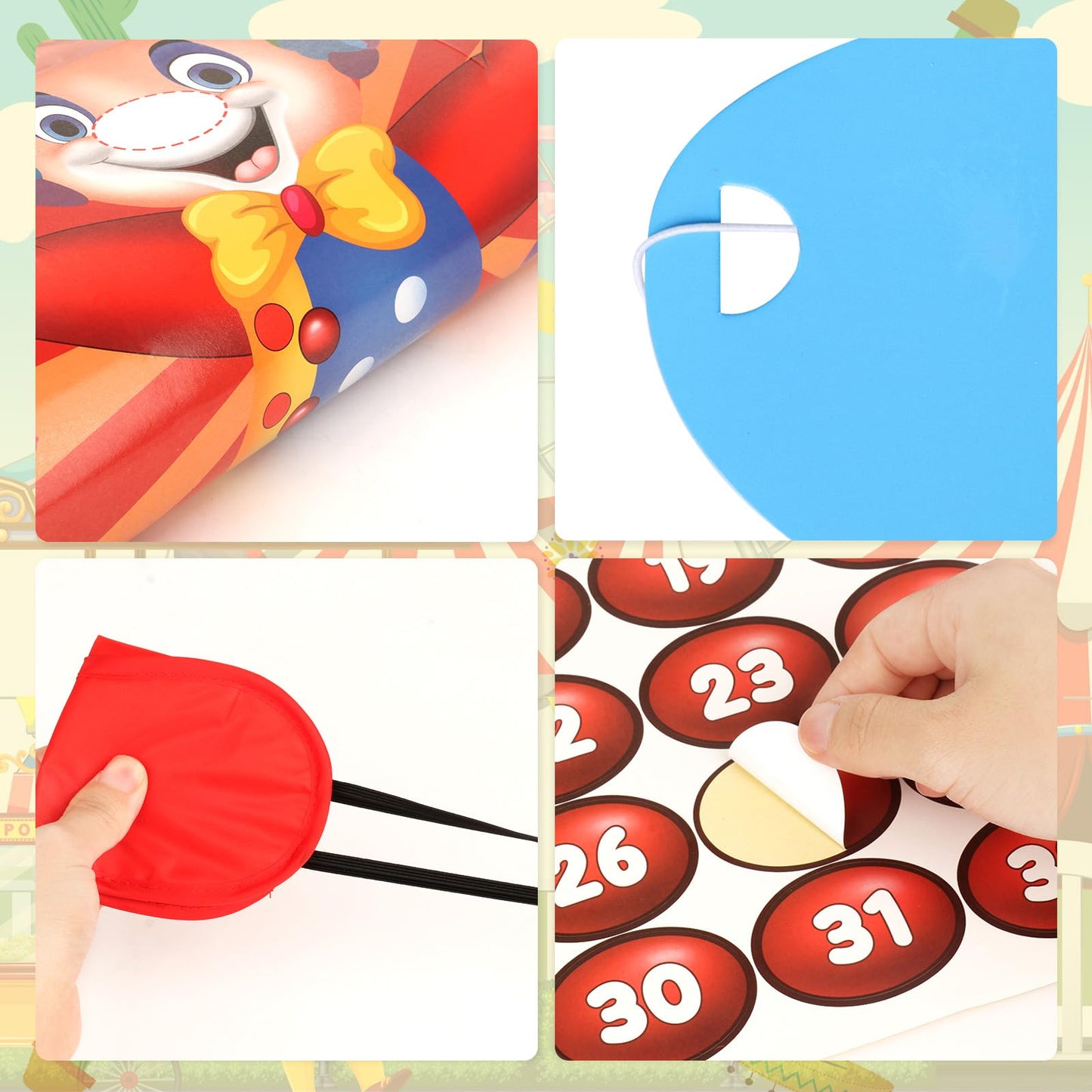 Hxezoc Circus Party Games – Pin The Noses on The Clown, 32 Nose Stickers, 29x19 Inch Poster, Kids Birthday Party & Classroom Fun