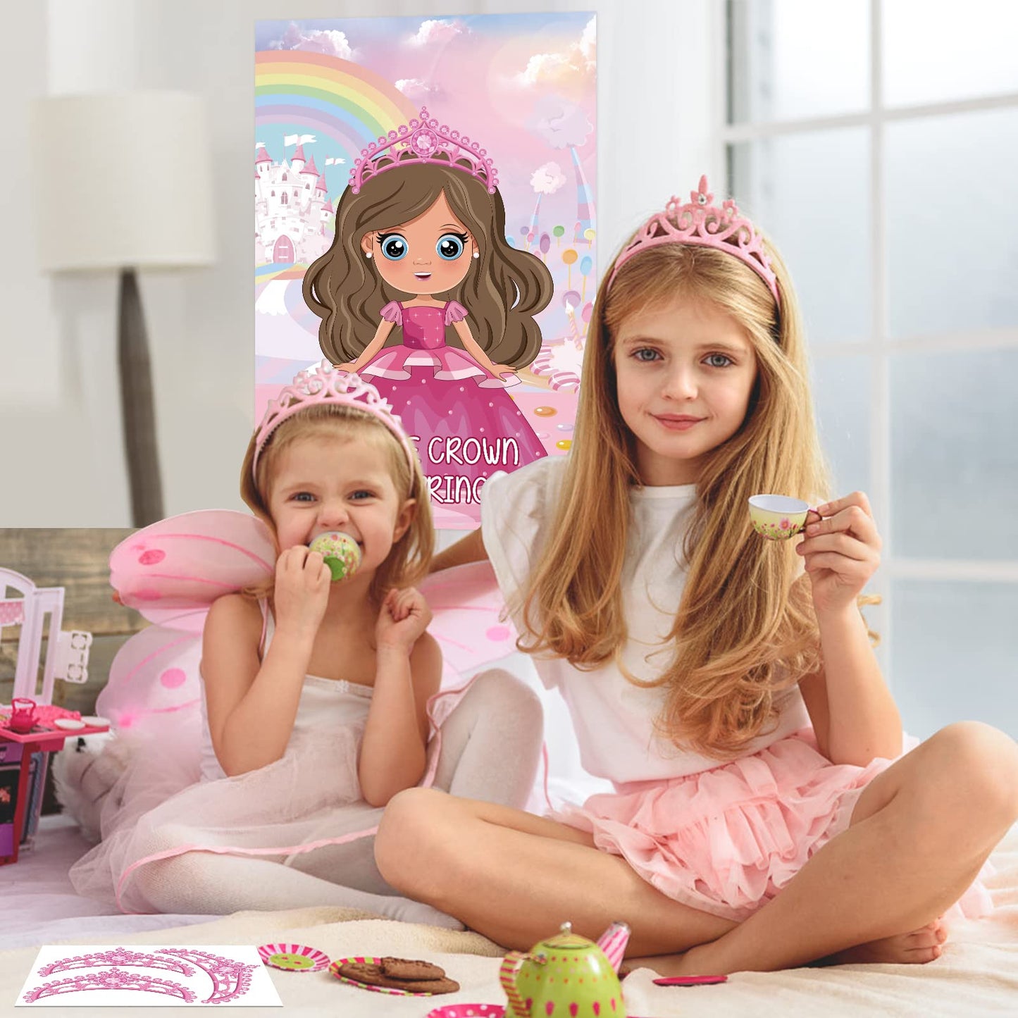 Hxezoc Pin The Crown Party Game Set – 24 Crown Stickers & 29x19 Princess Poster