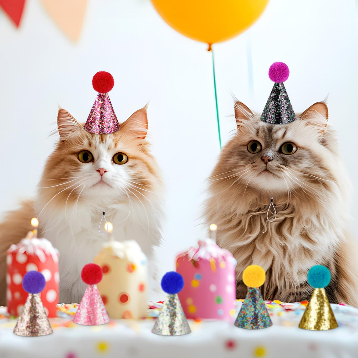 Hxezoc Glitter Mini Birthday Hats – 10 Pcs Multicolor Sequin Cone Hats for Kids and Pets