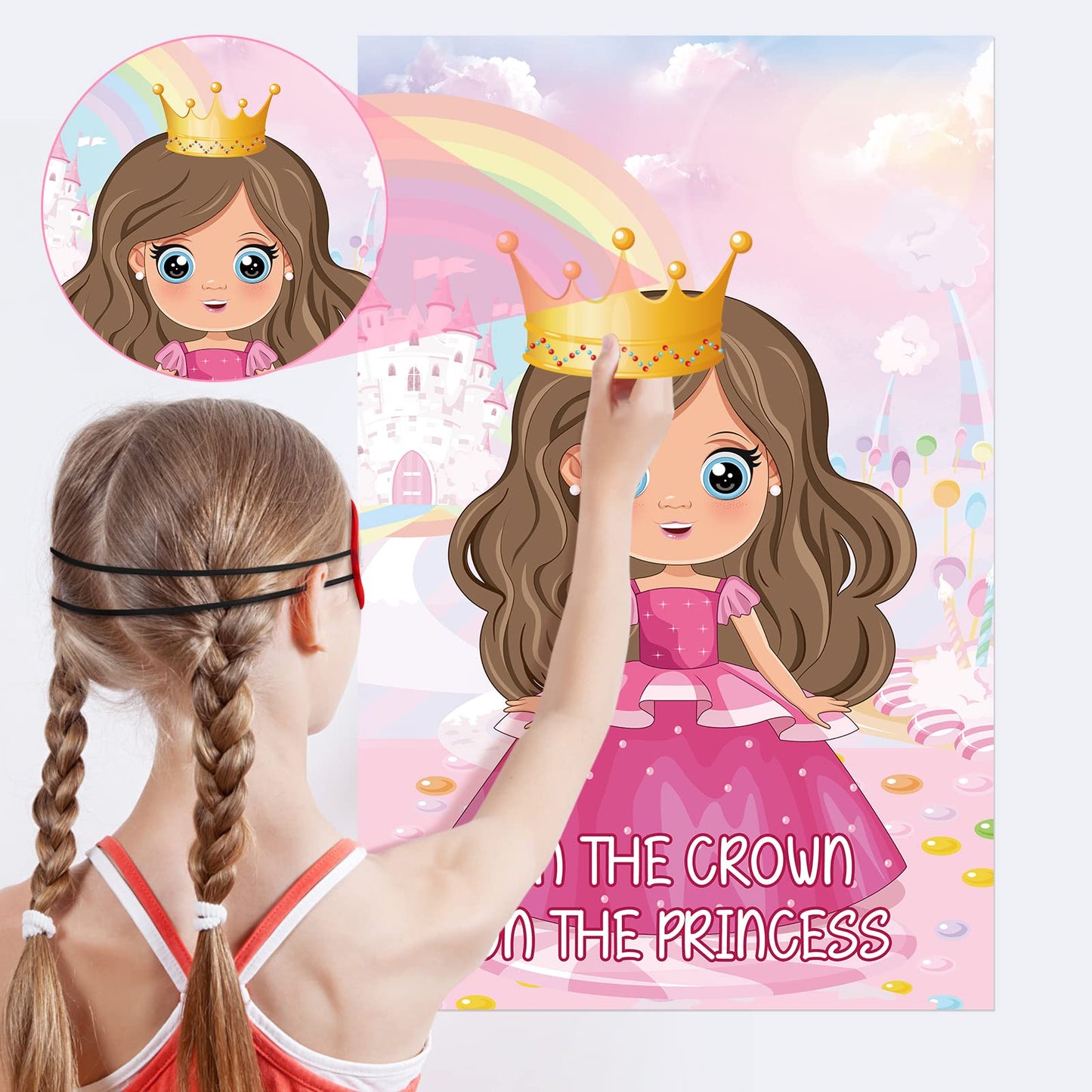 Hxezoc Pin The Crown Party Game Set – 24 Crown Stickers & 29x19 Princess Poster
