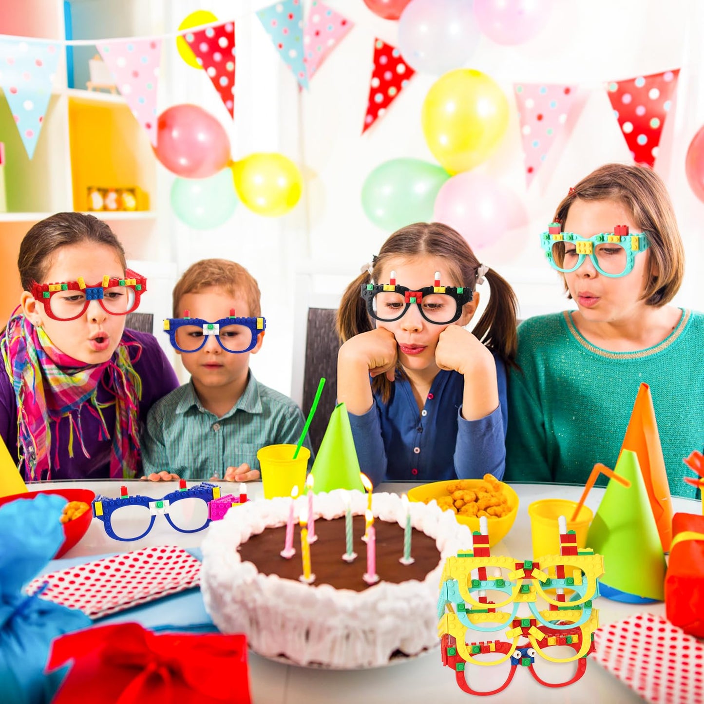 Hxezoc 12 Pcs DIY Building Bricks Glasses – Creative Party Favors for Kids