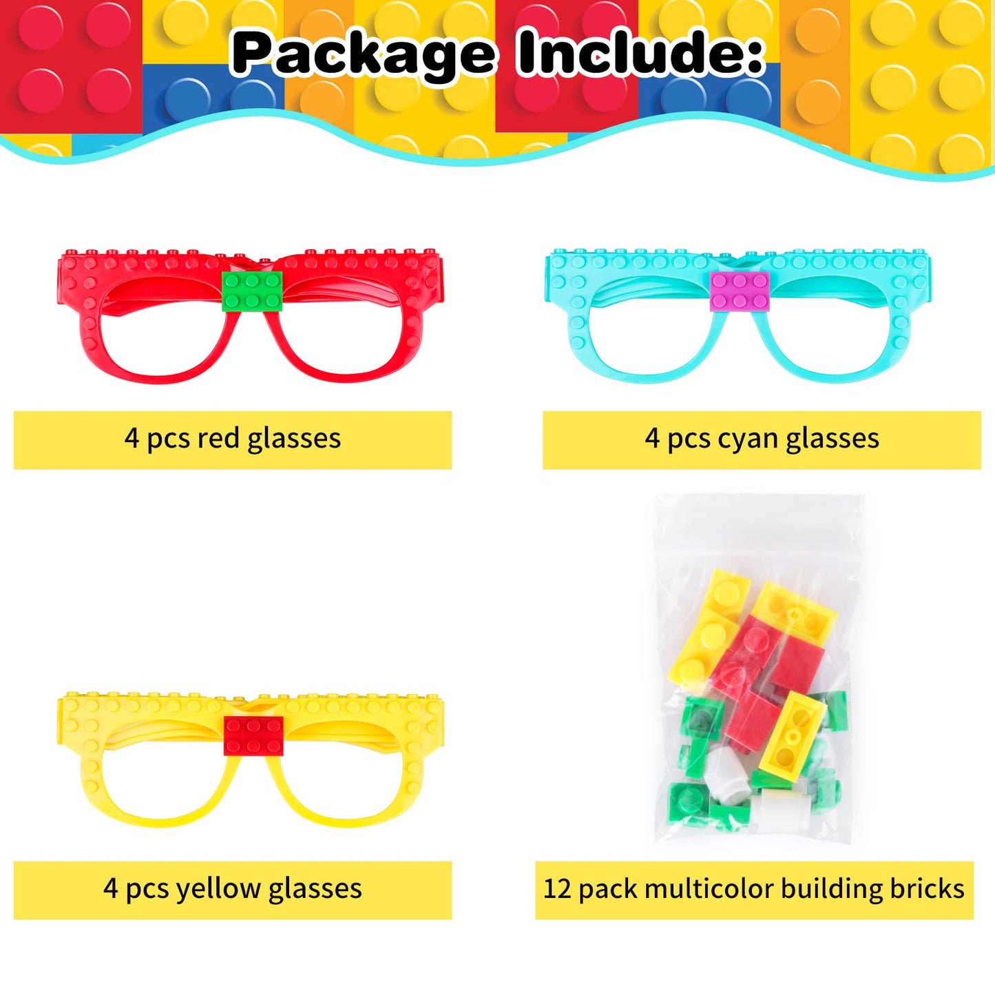 Hxezoc 12 Pcs DIY Building Bricks Glasses — Creative Kids’ Party Games & Favors