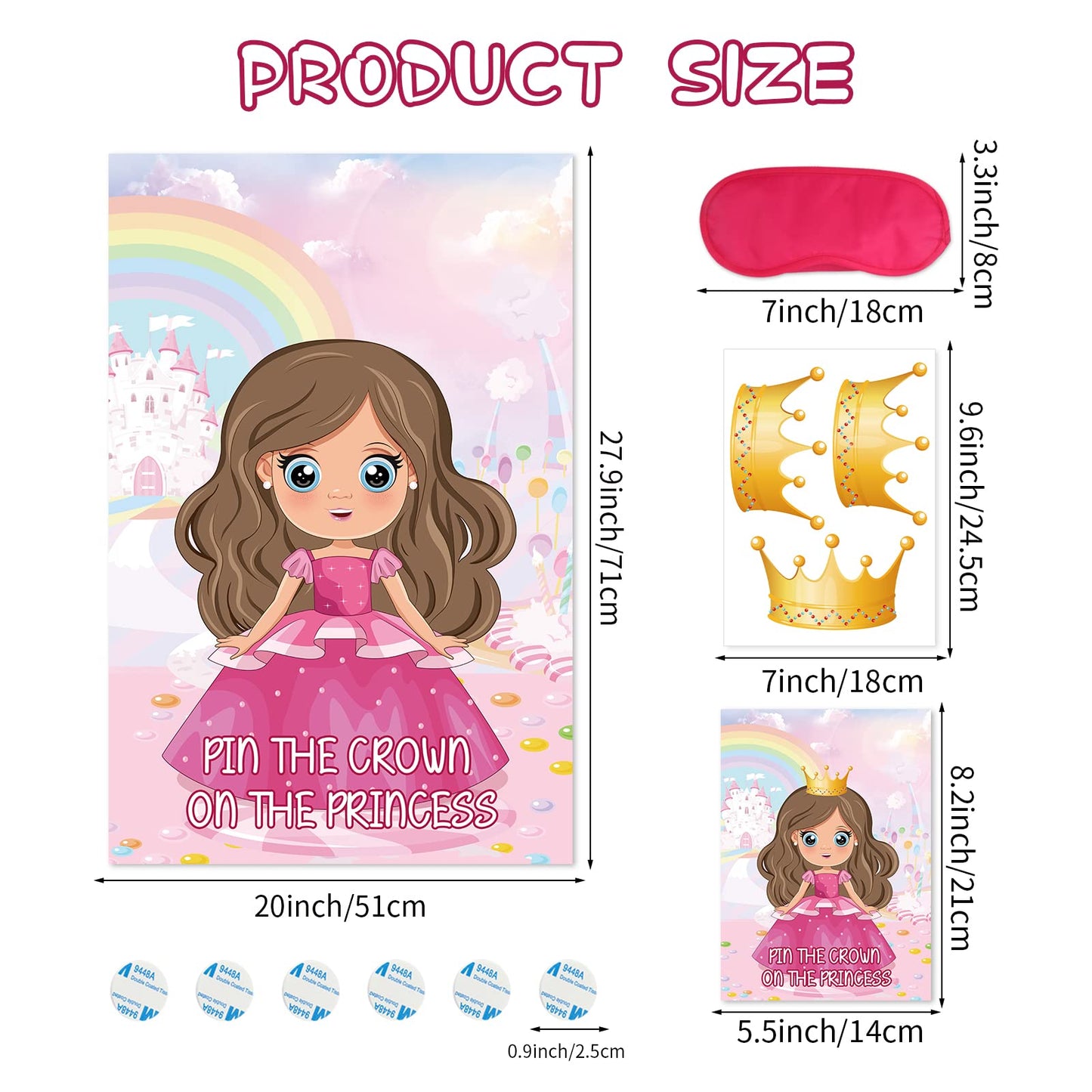 Hxezoc Pin The Crown Party Game Set – 24 Crown Stickers & 29x19 Princess Poster