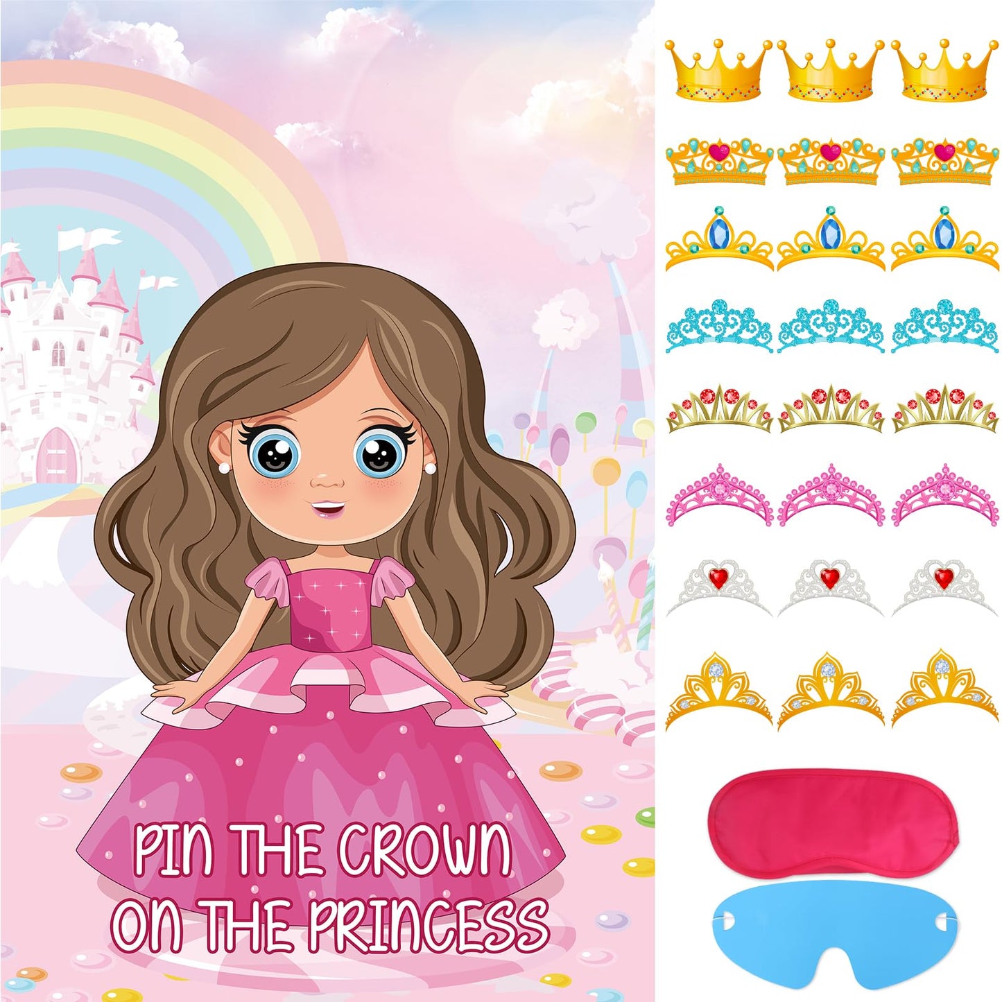 Hxezoc Pin The Crown Party Game Set – 24 Crown Stickers & 29x19 Princess Poster