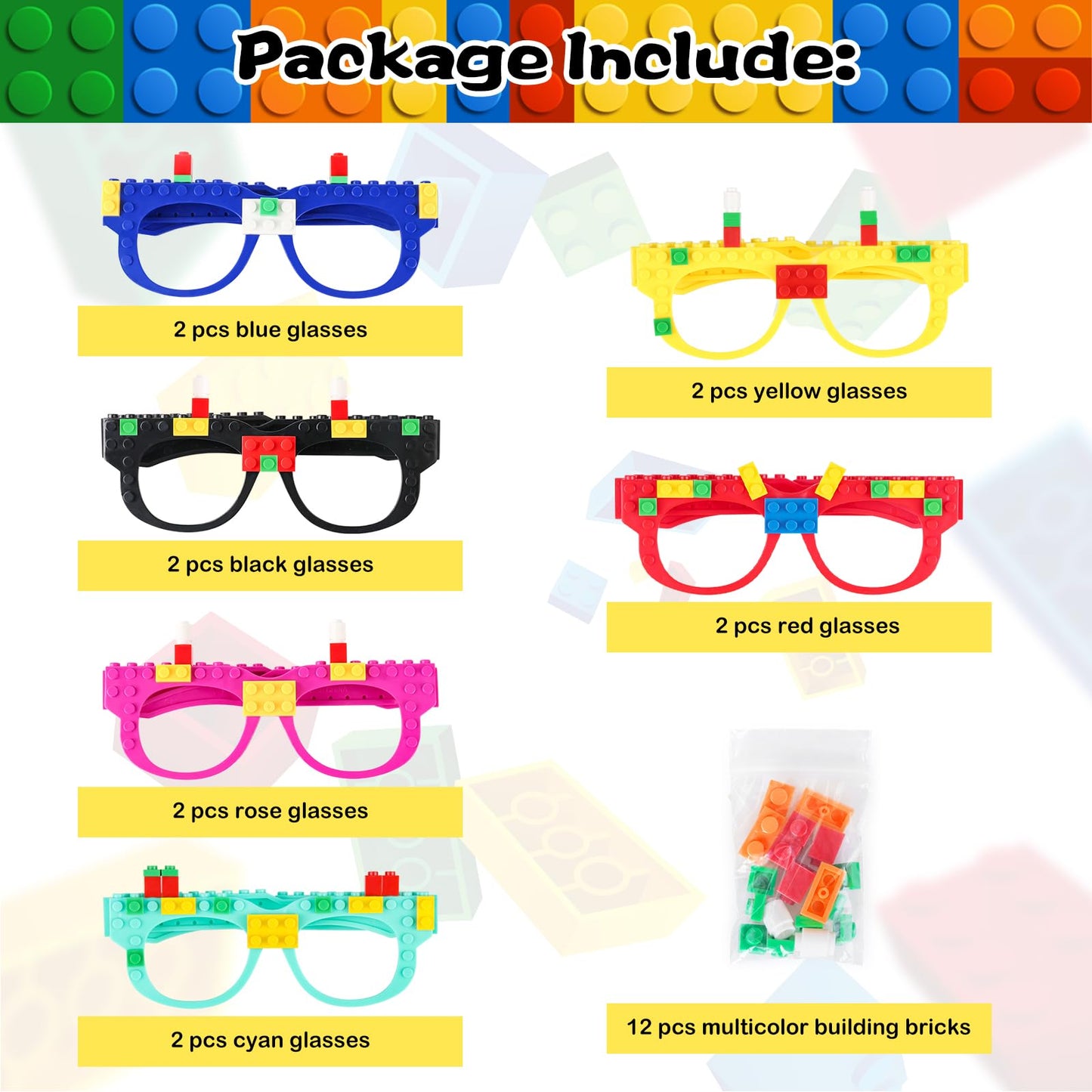 Hxezoc 12 Pcs DIY Building Bricks Glasses – Creative Party Favors for Kids