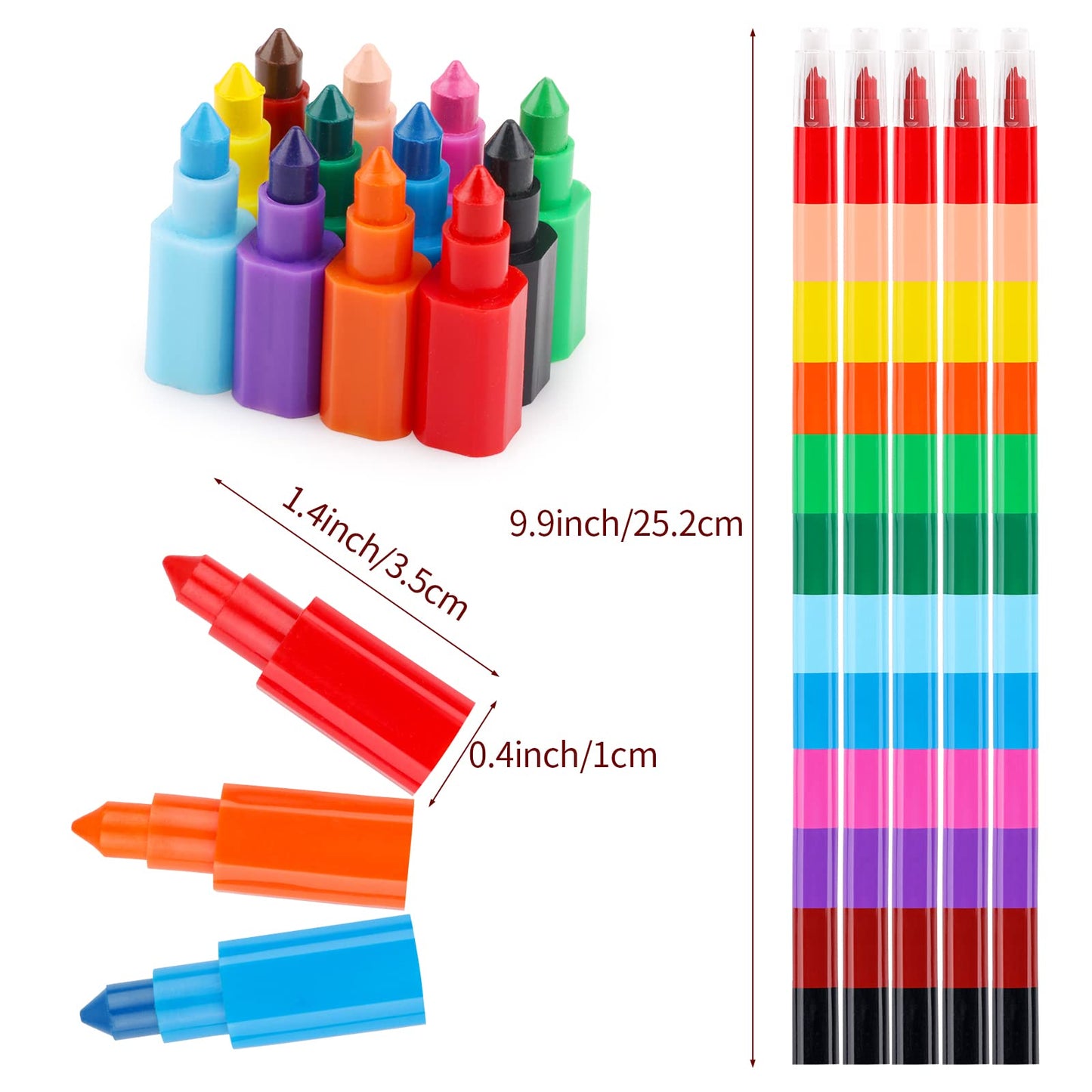 Hxezoc 20 Pieces Stacking Crayons – Buildable, Colorful Stackable Crayons for Kids, Party Favors, Rainbow Pencils, 12 Colors