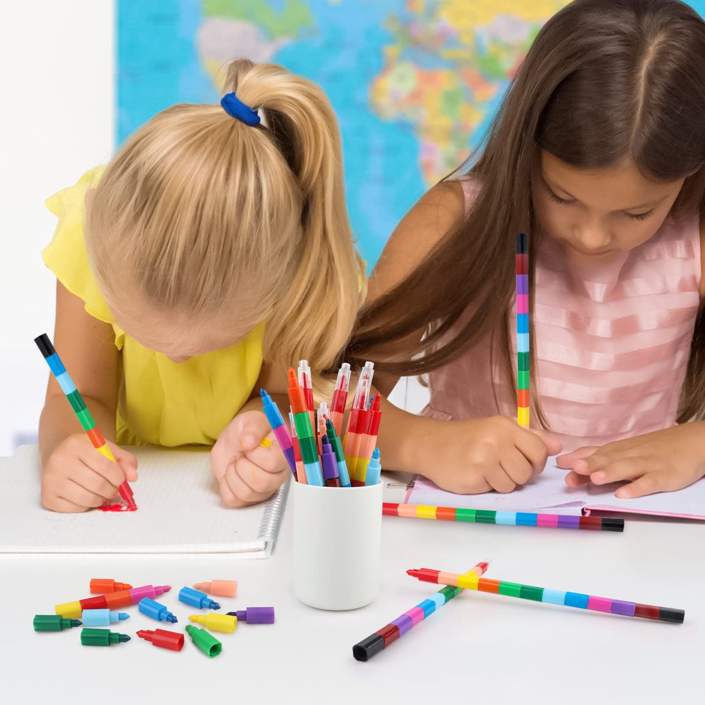 Hxezoc 20 Pieces Stacking Crayons – Buildable, Colorful Stackable Crayons for Kids, Party Favors, Rainbow Pencils, 12 Colors