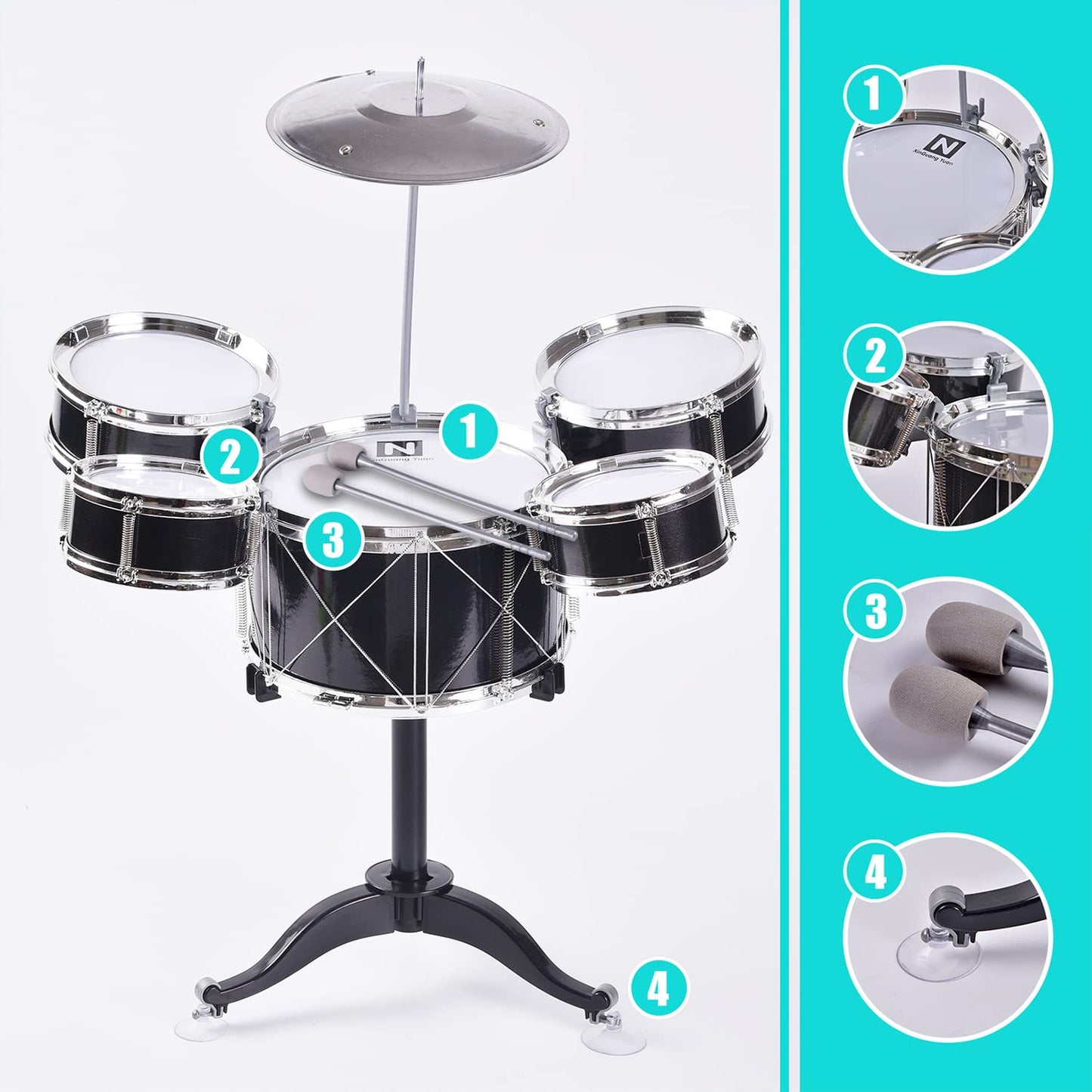 HXIA Kids Drum Toy Set for Ages 3-7 – Black