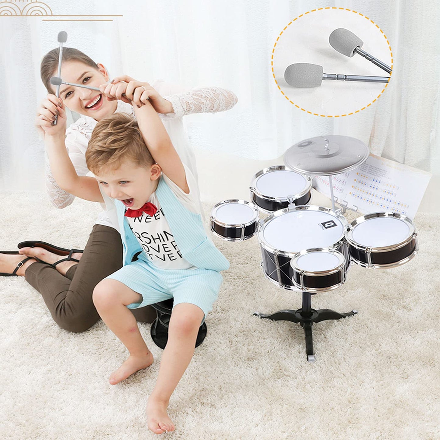 HXIA Kids Drum Toy Set for Ages 3-7 – Black