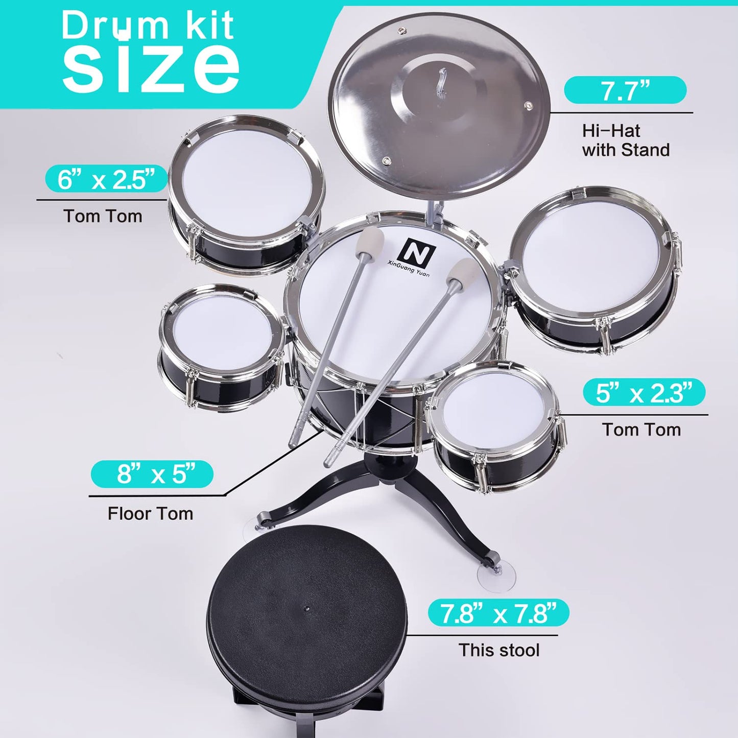 HXIA Kids Drum Toy Set for Ages 3-7 – Black