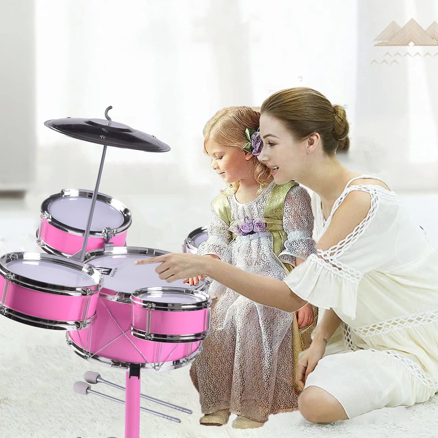 HXIA Kids Drum Set Pink — For Ages 3-6 | Beginner Rock Jazz Toy