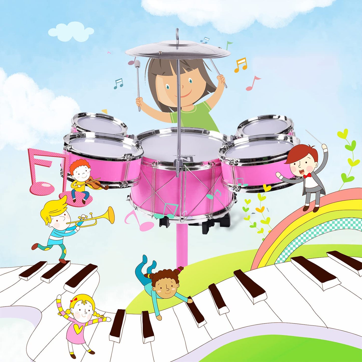 HXIA Kids Drum Set Pink — For Ages 3-6 | Beginner Rock Jazz Toy
