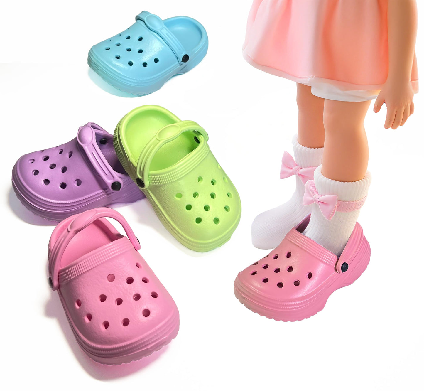 HXIELEC 4 Pairs Macaron EVA Slip-On Clogs for 18-Inch Dolls – Fits Most Dolls