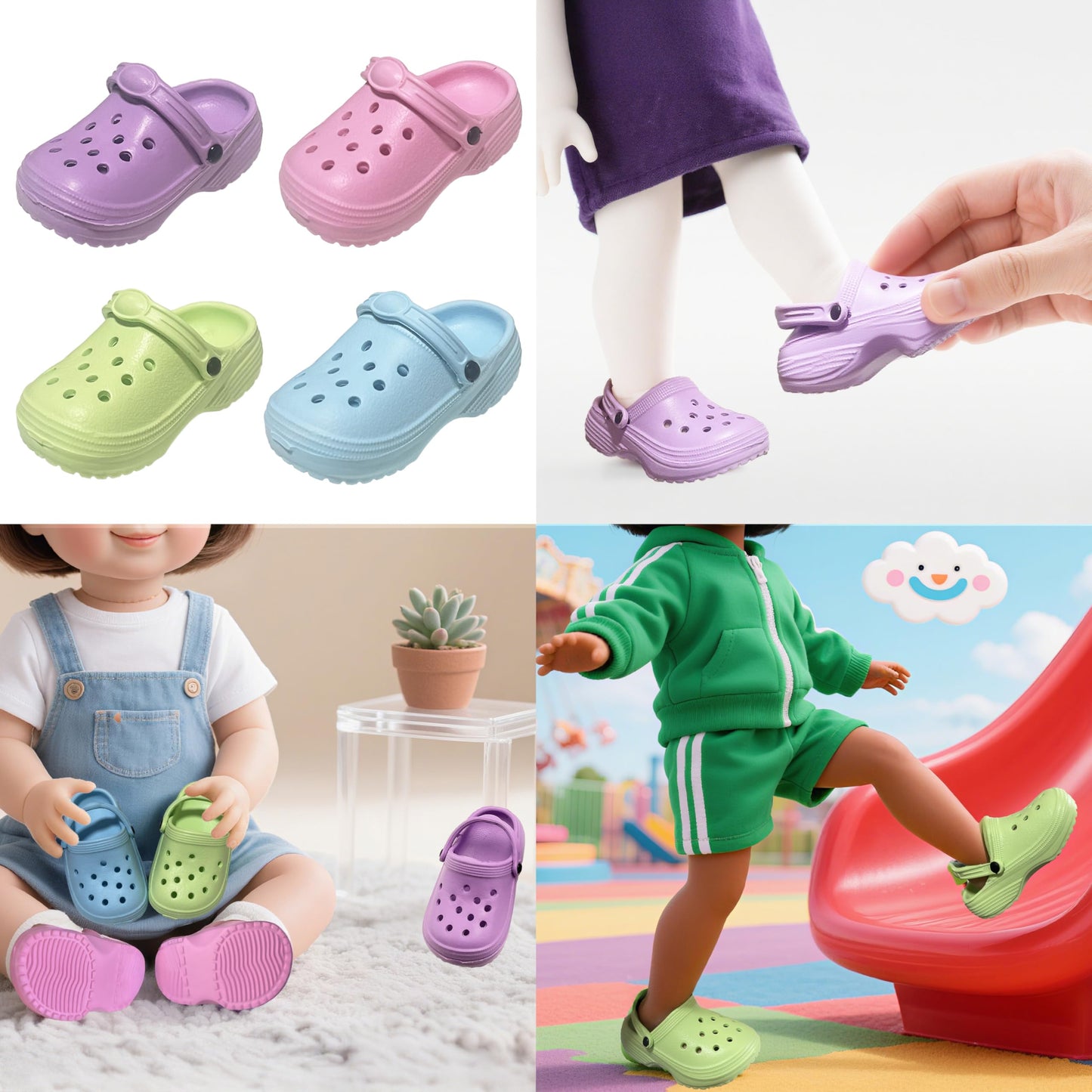 HXIELEC 4 Pairs Macaron EVA Slip-On Clogs for 18-Inch Dolls – Fits Most Dolls