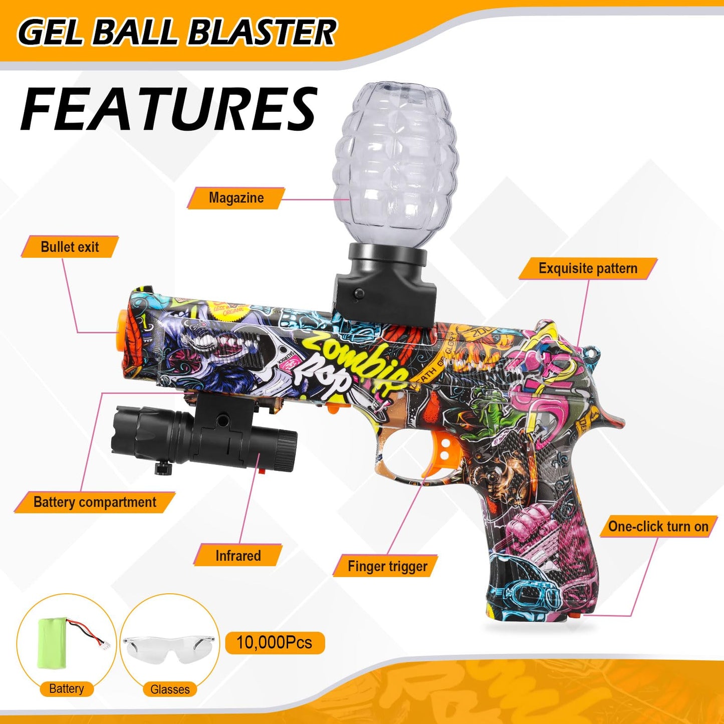 HXPLN Electric Gel Ball Blaster - Auto 12 RPS Splatter Gun for Outdoor Fun