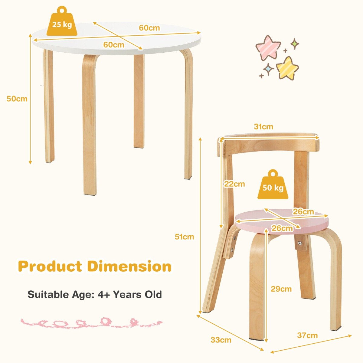 5-Piece Kids Play Table and Chair Set for Playing Drawing Reading-Colourful
