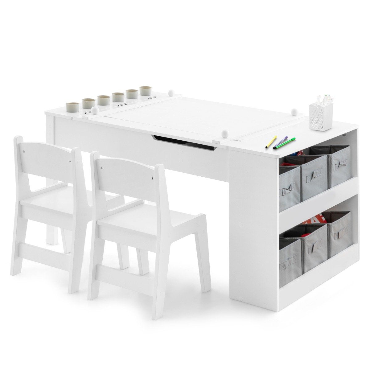 2-in-1 Kids Art Table Set with Chairs-Natural