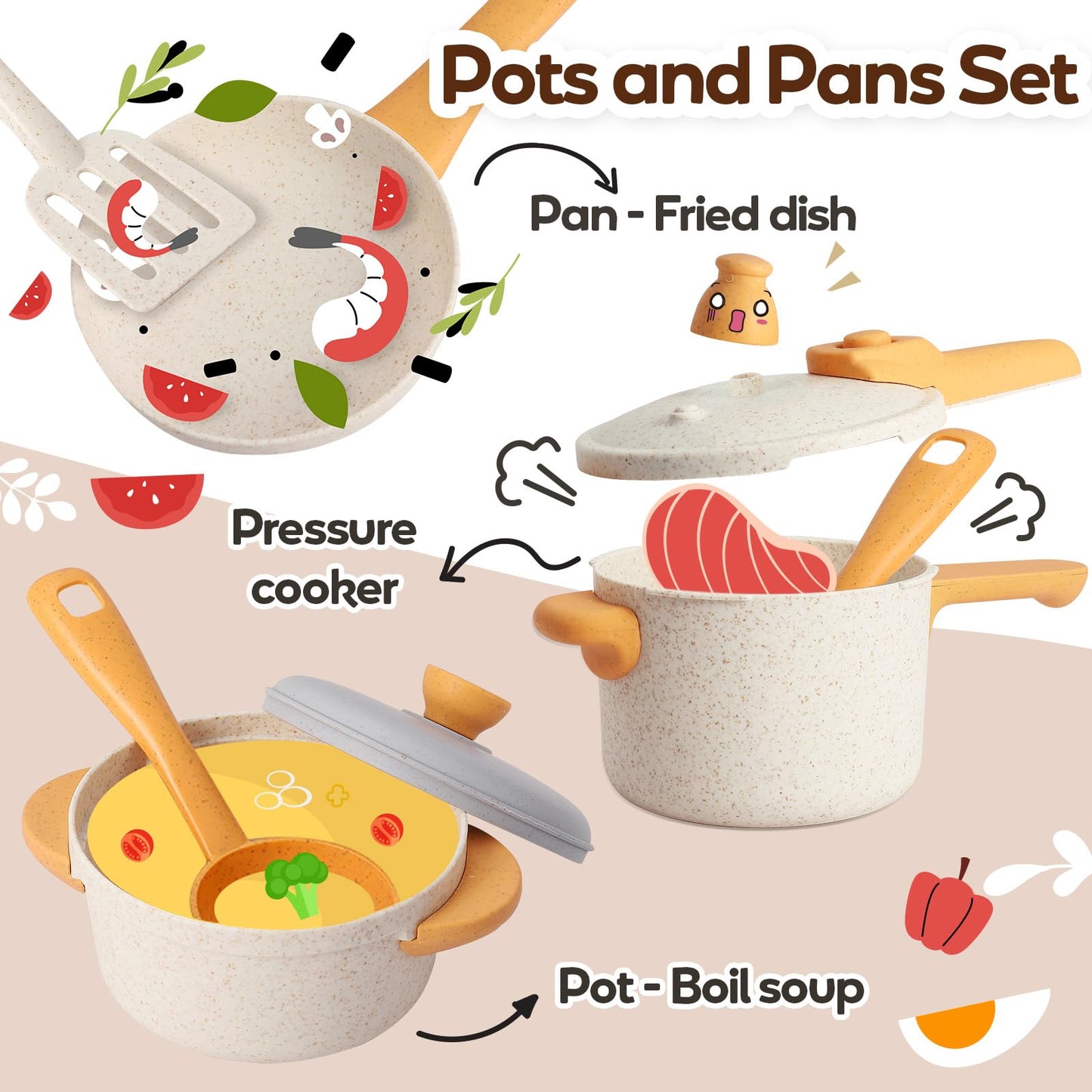 HYAKIDS Play Kitchen Pots and Pans Set for Kids – Pretend Cooking Toys (Ages 3-6)