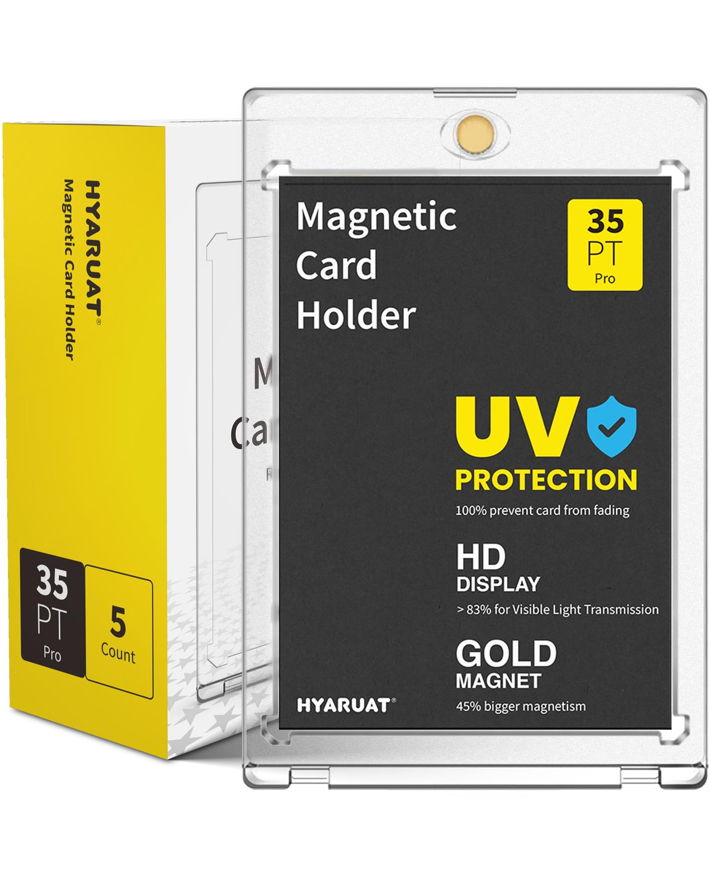 HYARUAT 35pt Magnetic Card Holders – 5-Pack White Clear One-Touch UV Protected Cases