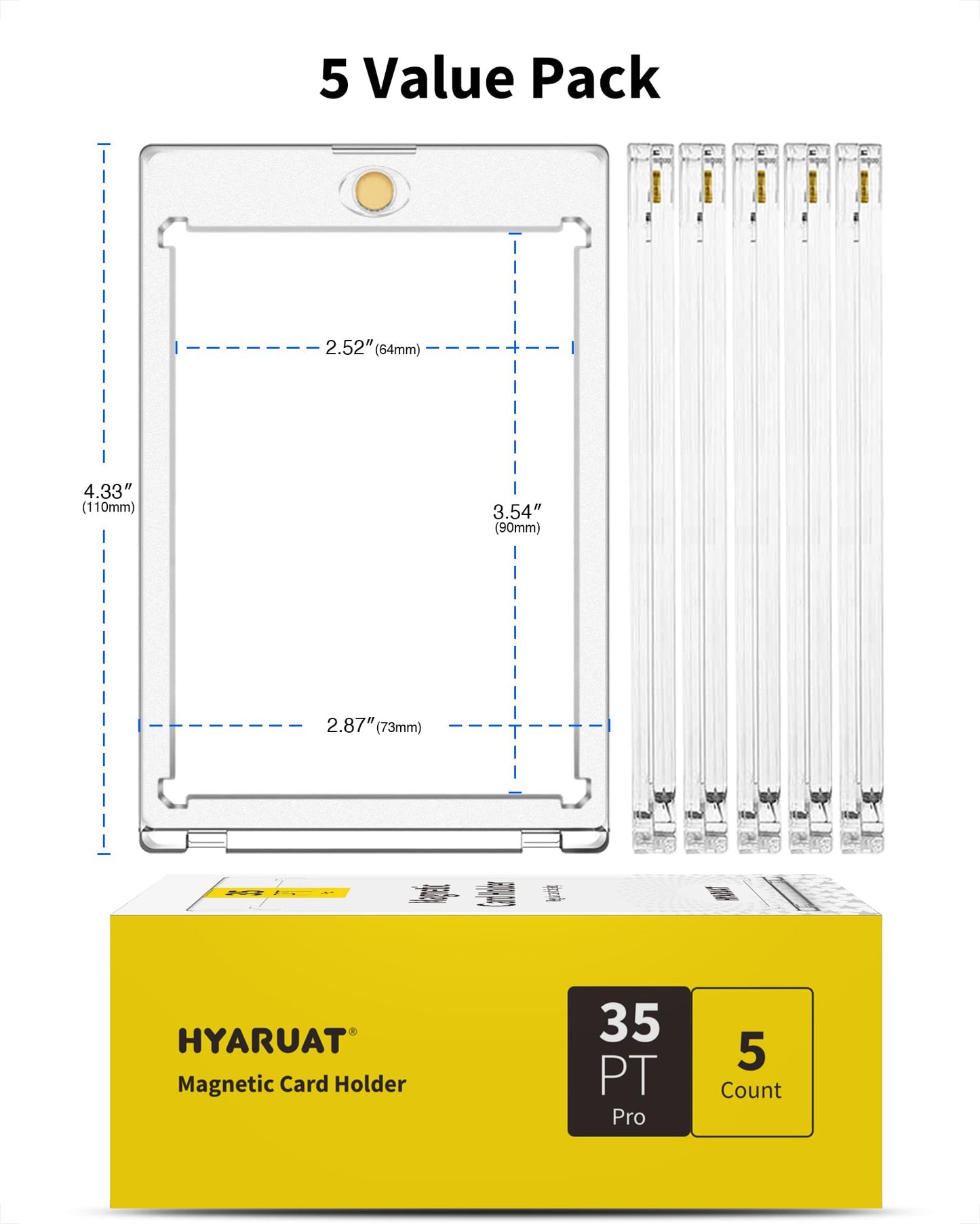 HYARUAT 35pt Magnetic Card Holders – 5-Pack White Clear One-Touch UV Protected Cases