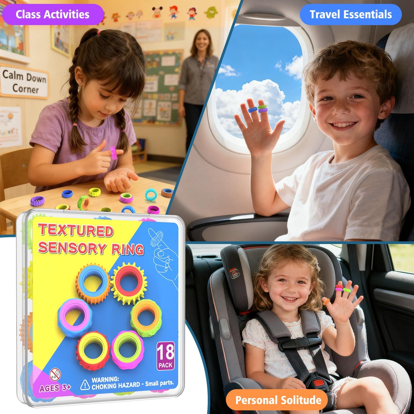 HYASIA Fidget Rings 18-Pack – Quiet Sensory Spinner Rings for Autism/ADHD