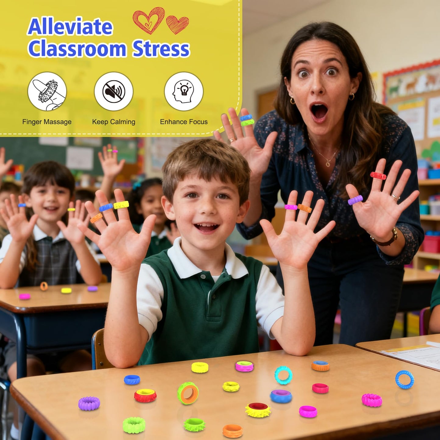 HYASIA Fidget Rings 18-Pack – Quiet Sensory Spinner Rings for Autism/ADHD