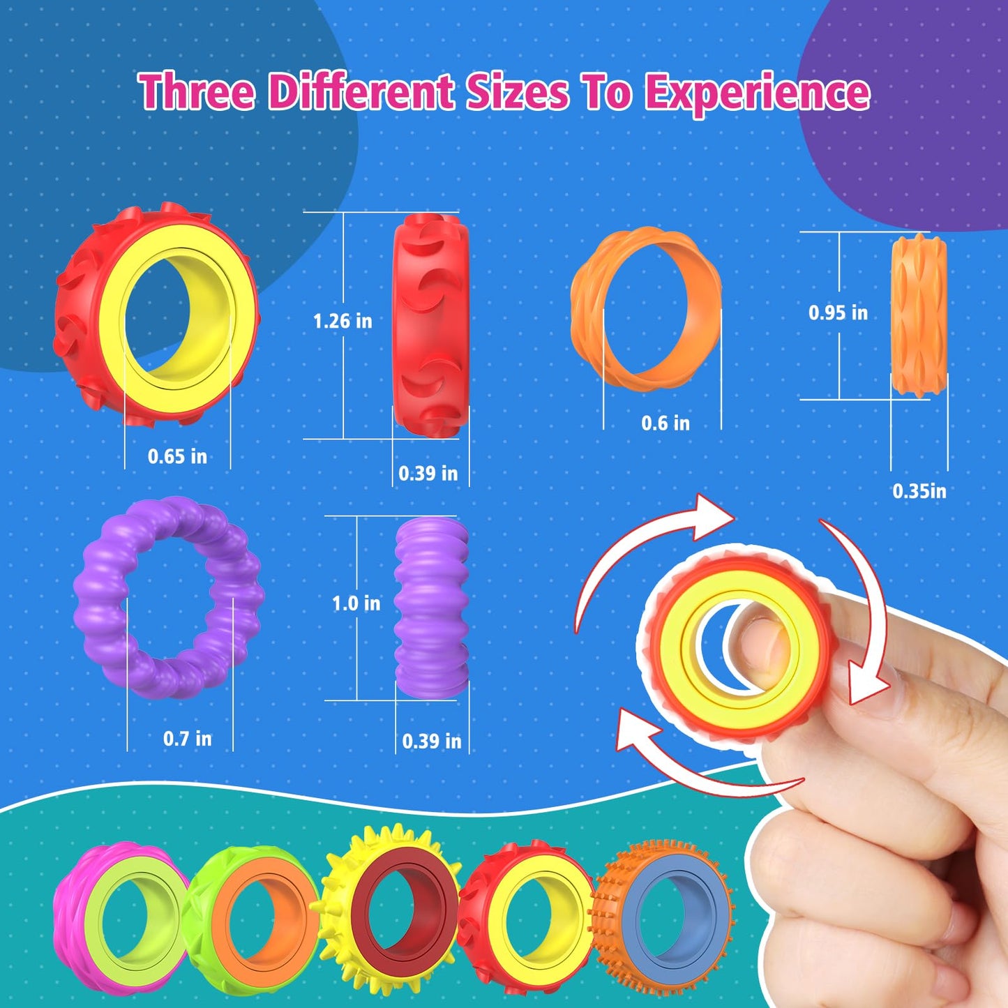 HYASIA Fidget Rings 18-Pack – Quiet Sensory Spinner Rings for Autism/ADHD