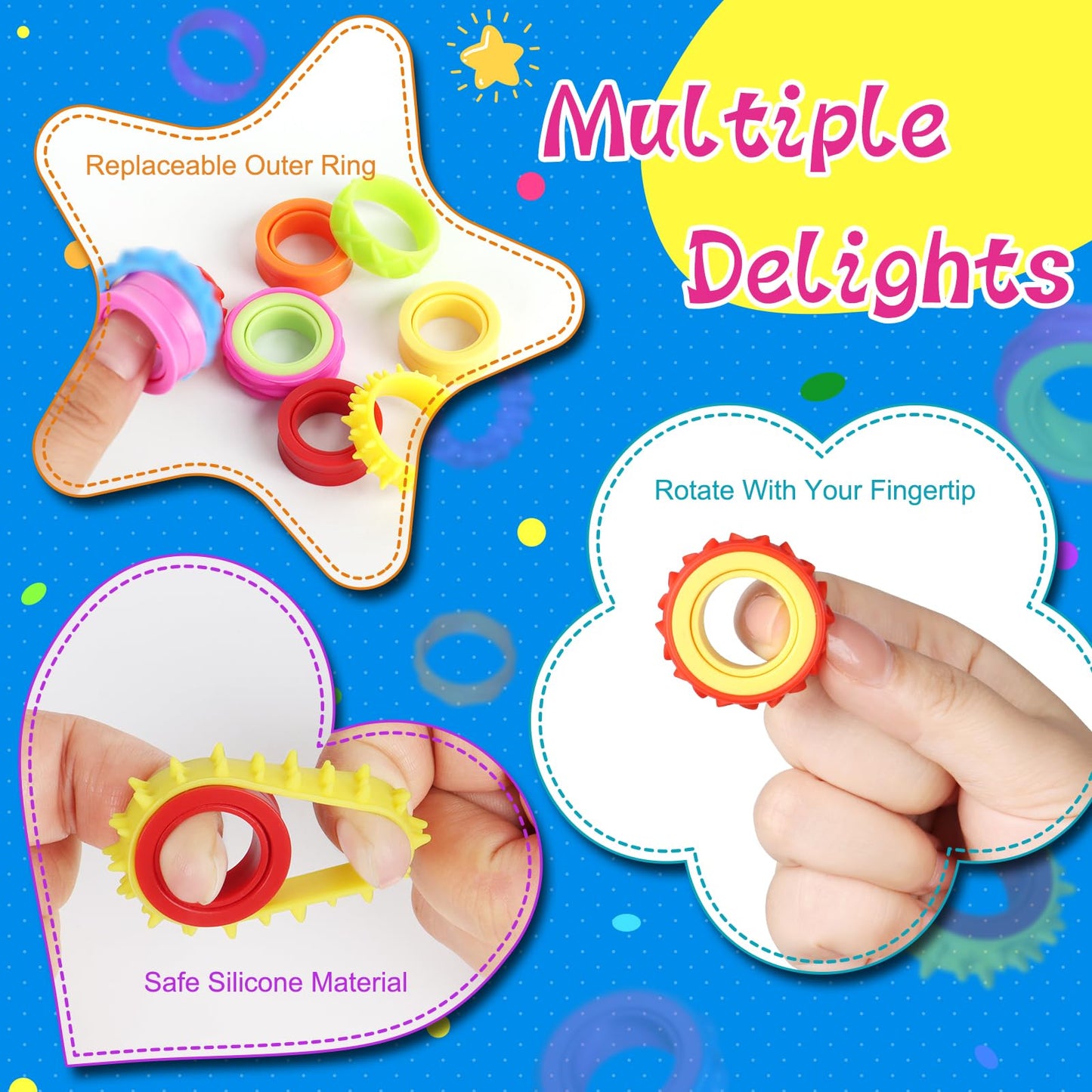 HYASIA Fidget Rings 18-Pack – Quiet Sensory Spinner Rings for Autism/ADHD