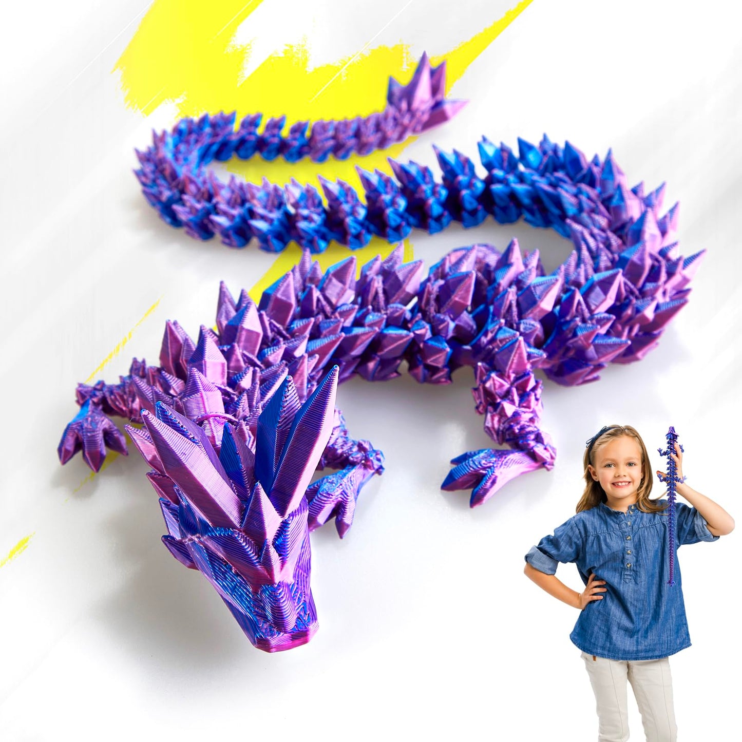 HyBaiS 12-Inch Crystal Dragon Toy – 3D Printed Dragon Figurine for Kids
