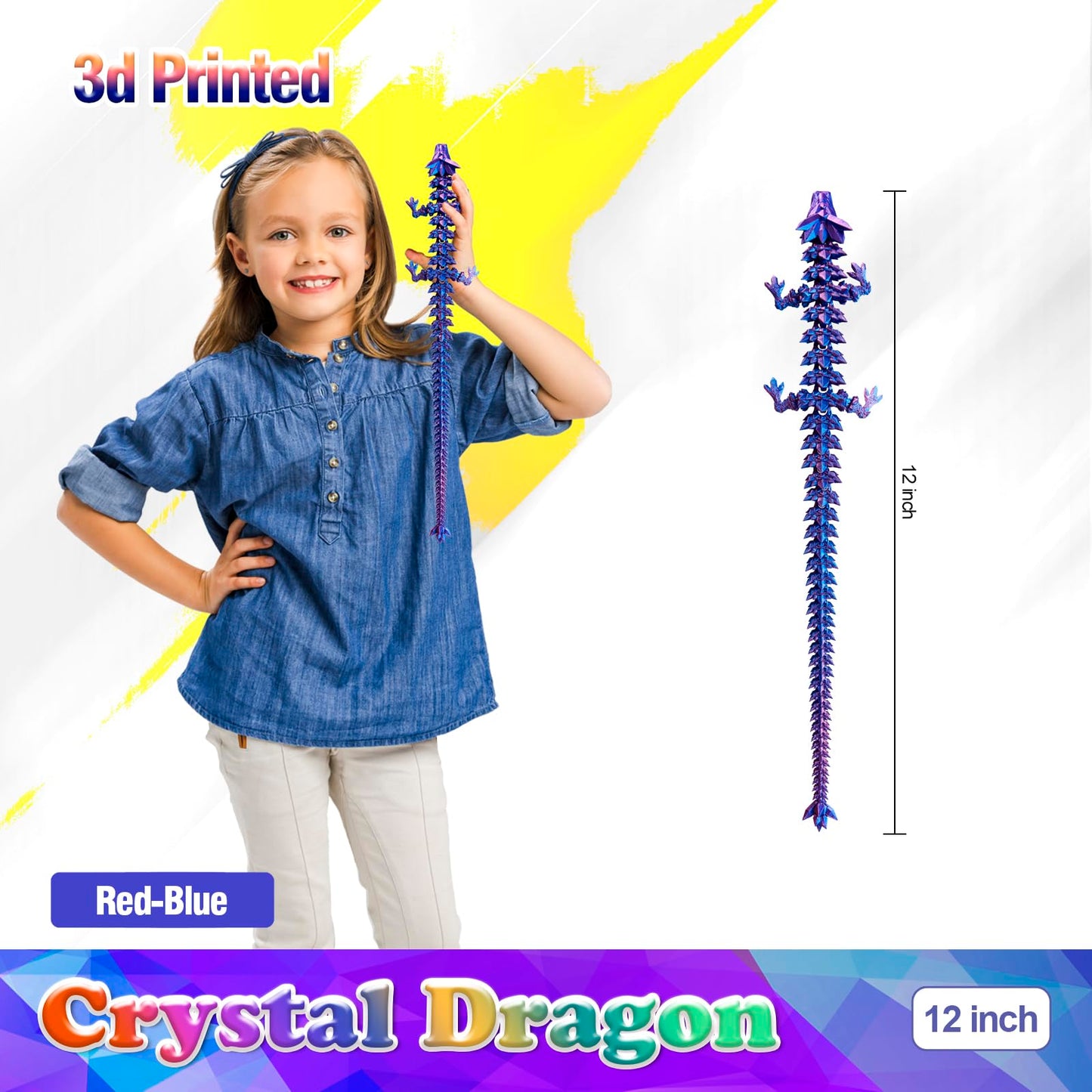 HyBaiS 12-Inch Crystal Dragon Toy – 3D Printed Dragon Figurine for Kids